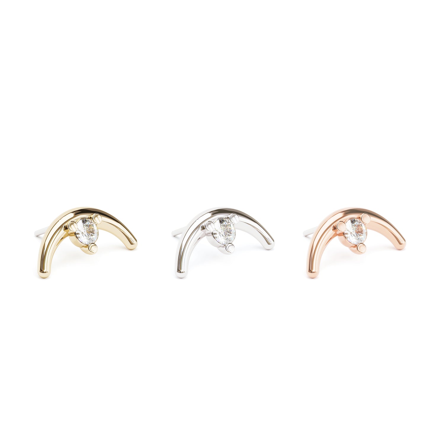 14K Gold Diamond Curved Crescent Moon Threadless End