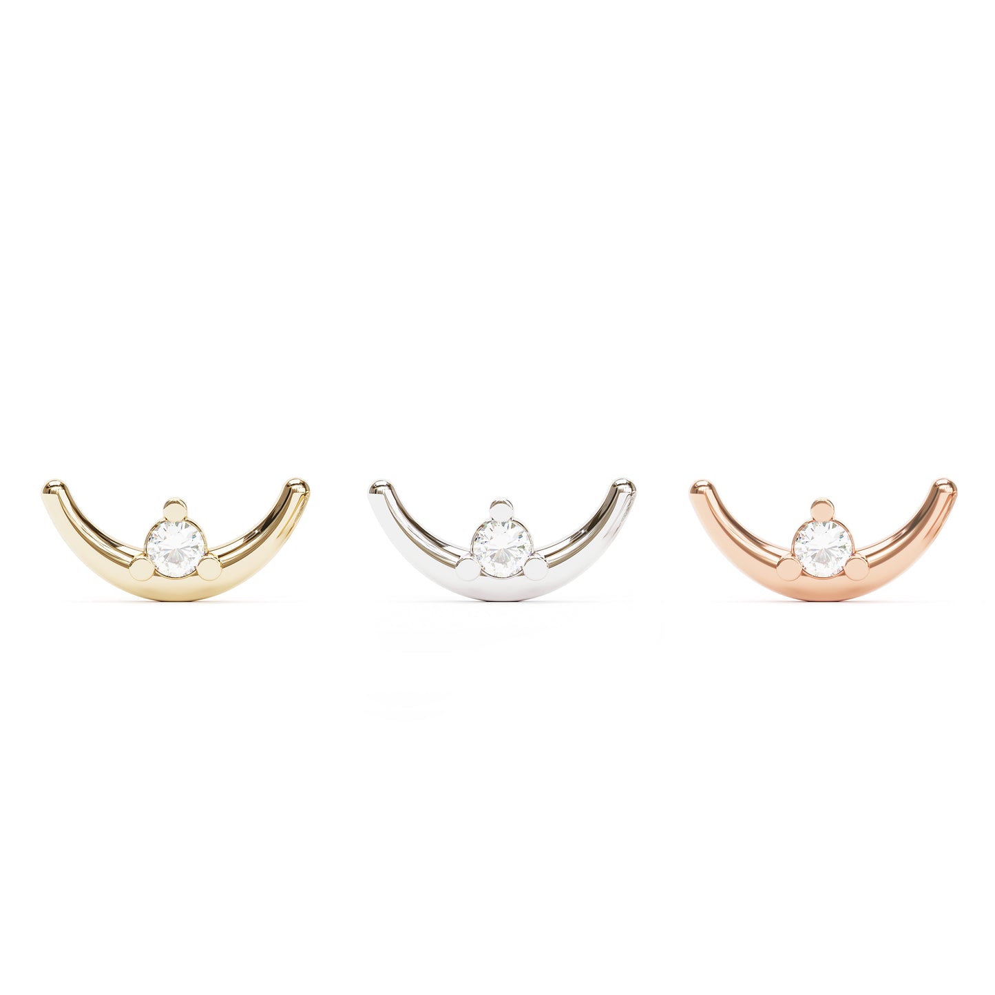 14K Gold Diamond Curved Crescent Moon Threadless End