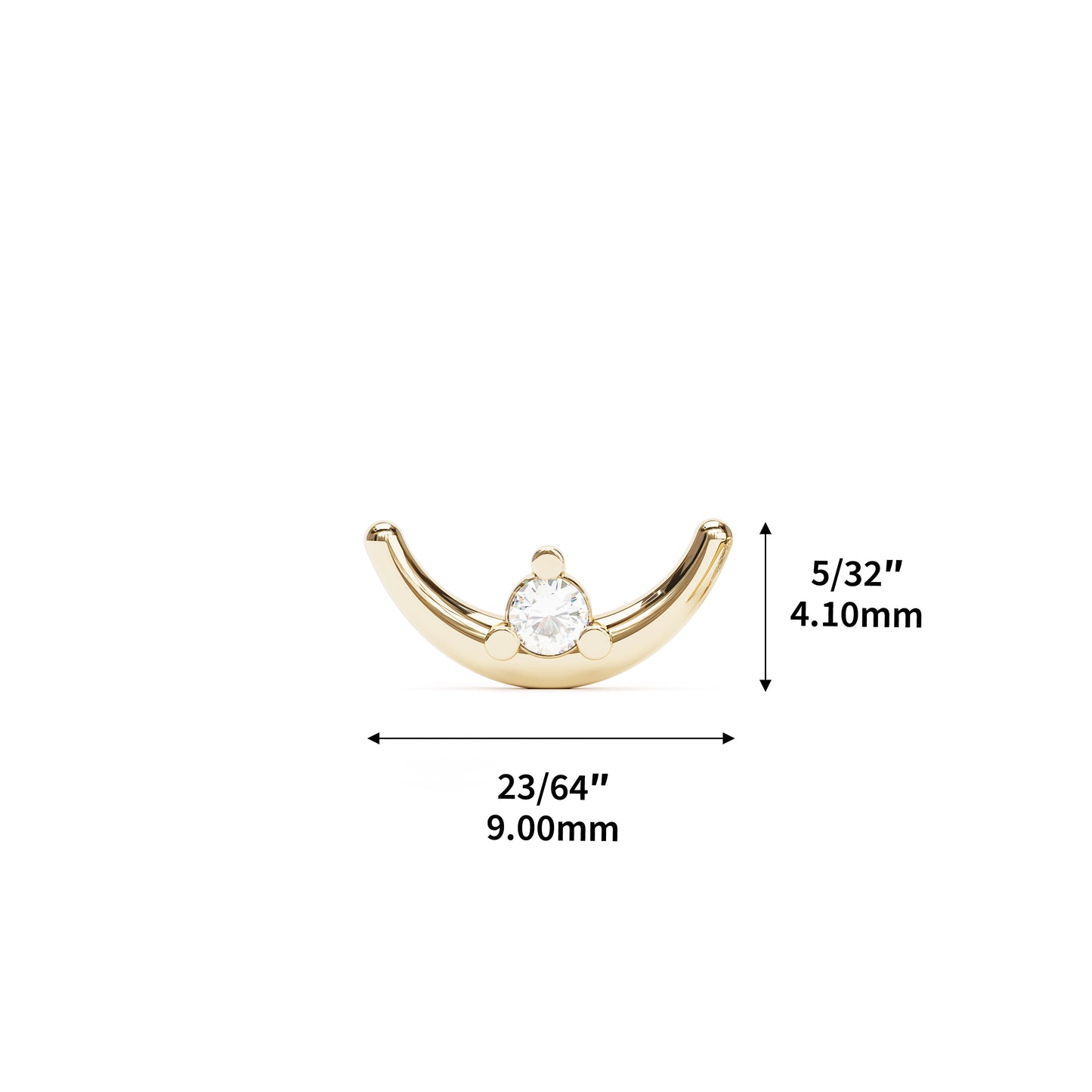 14K Gold Diamond Curved Crescent Moon Threadless End