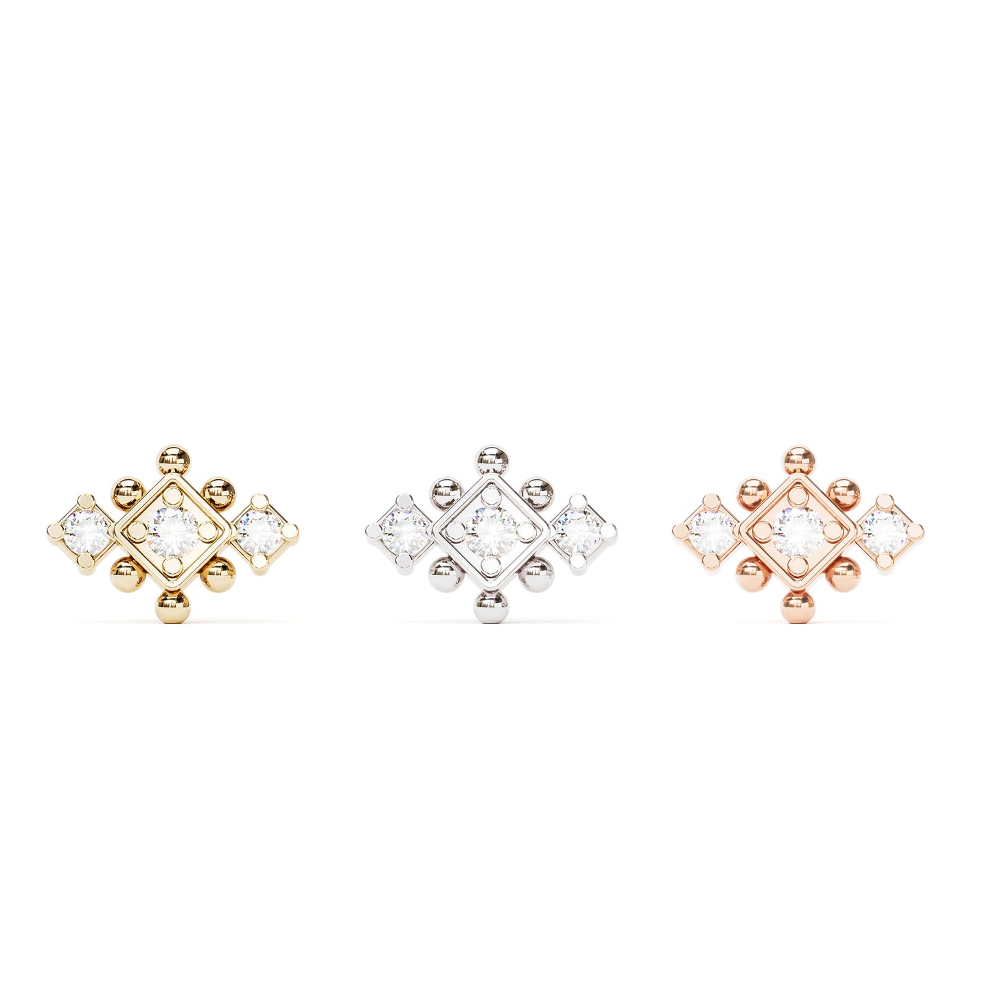 14K Gold Diamond Beaded Geometric Threadless End