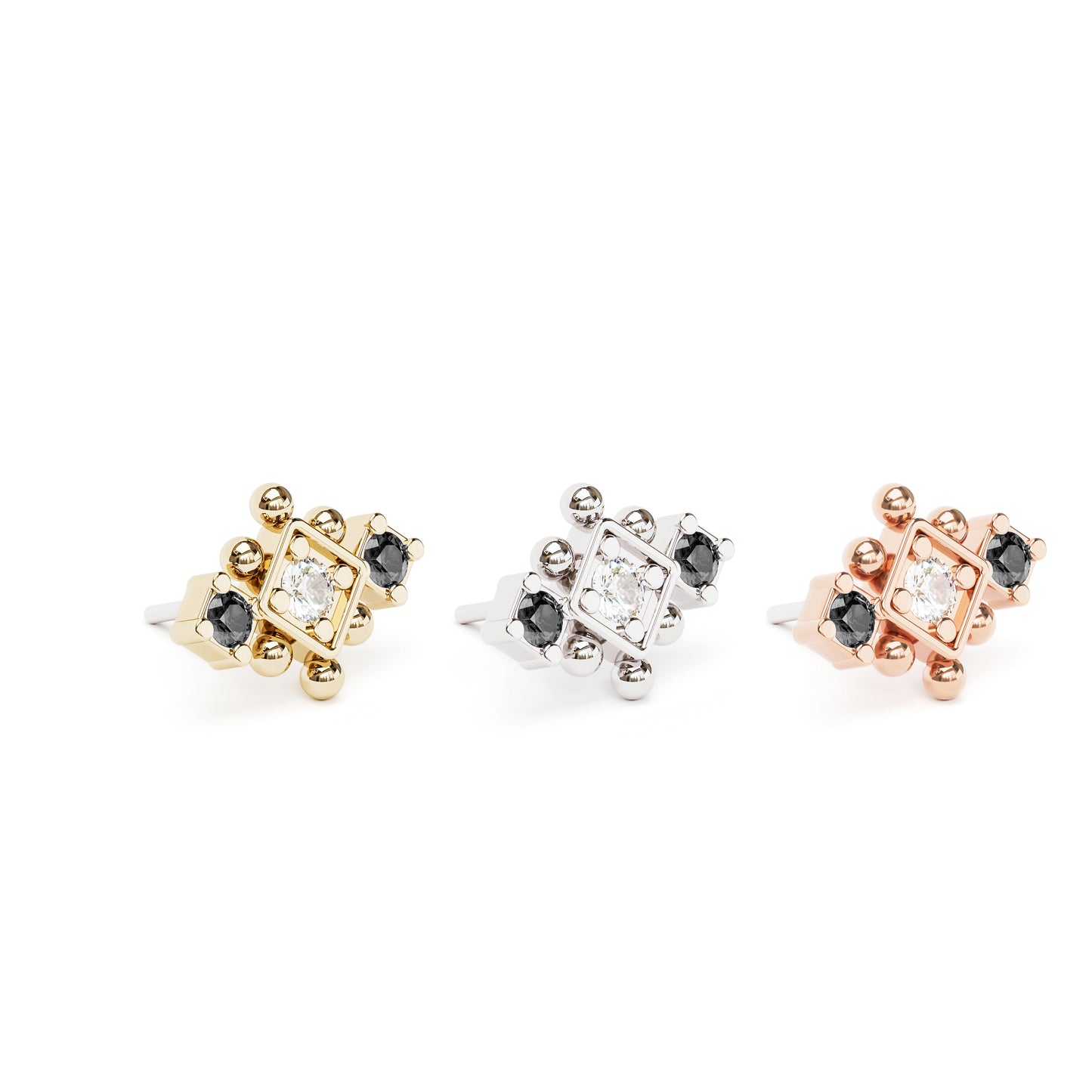 14K Gold Black and White Diamond Beaded Geometric Threadless End