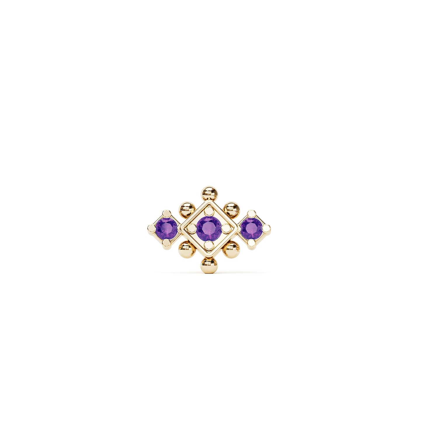 14K Gold Amethyst Beaded Geometric Threadless End