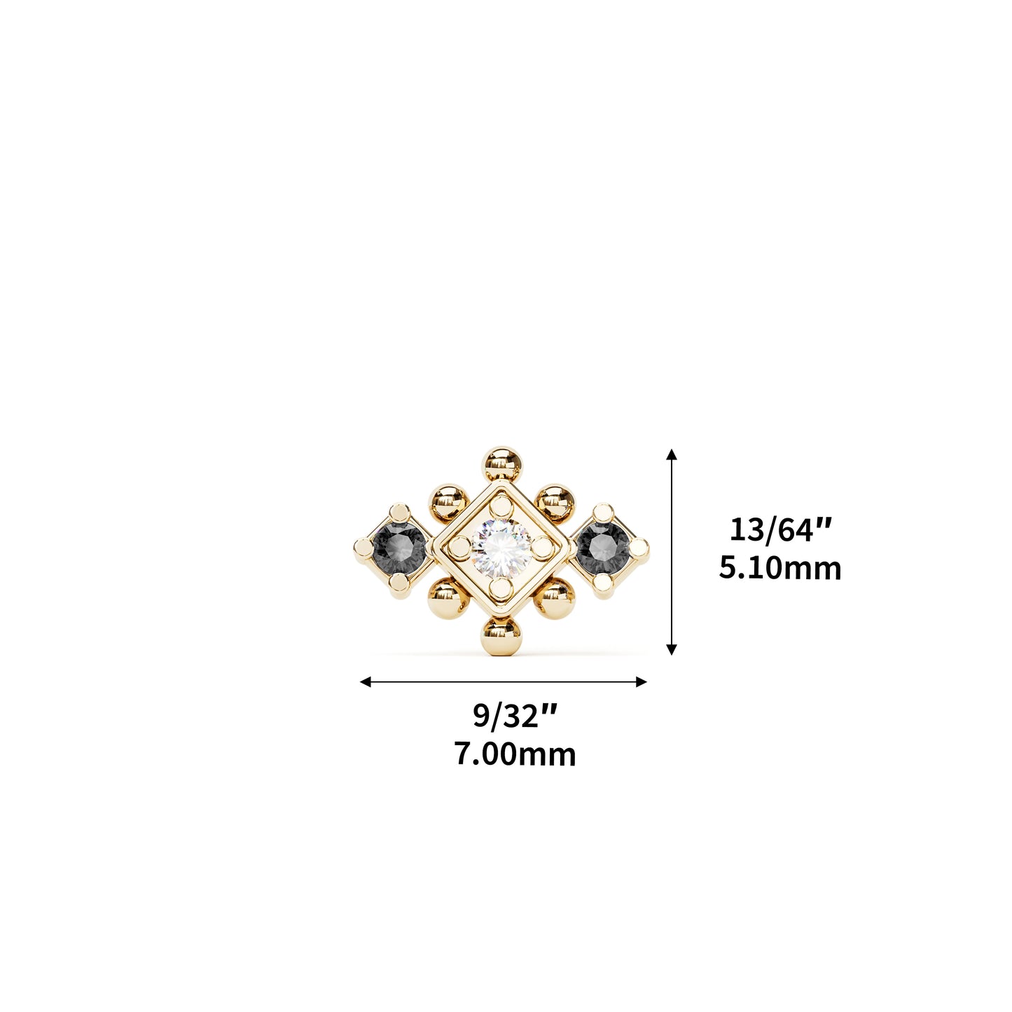 14K Gold Black and White Diamond Beaded Geometric Threadless End