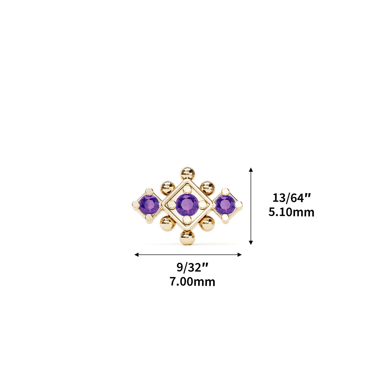 14K Gold Amethyst Beaded Geometric Threadless End