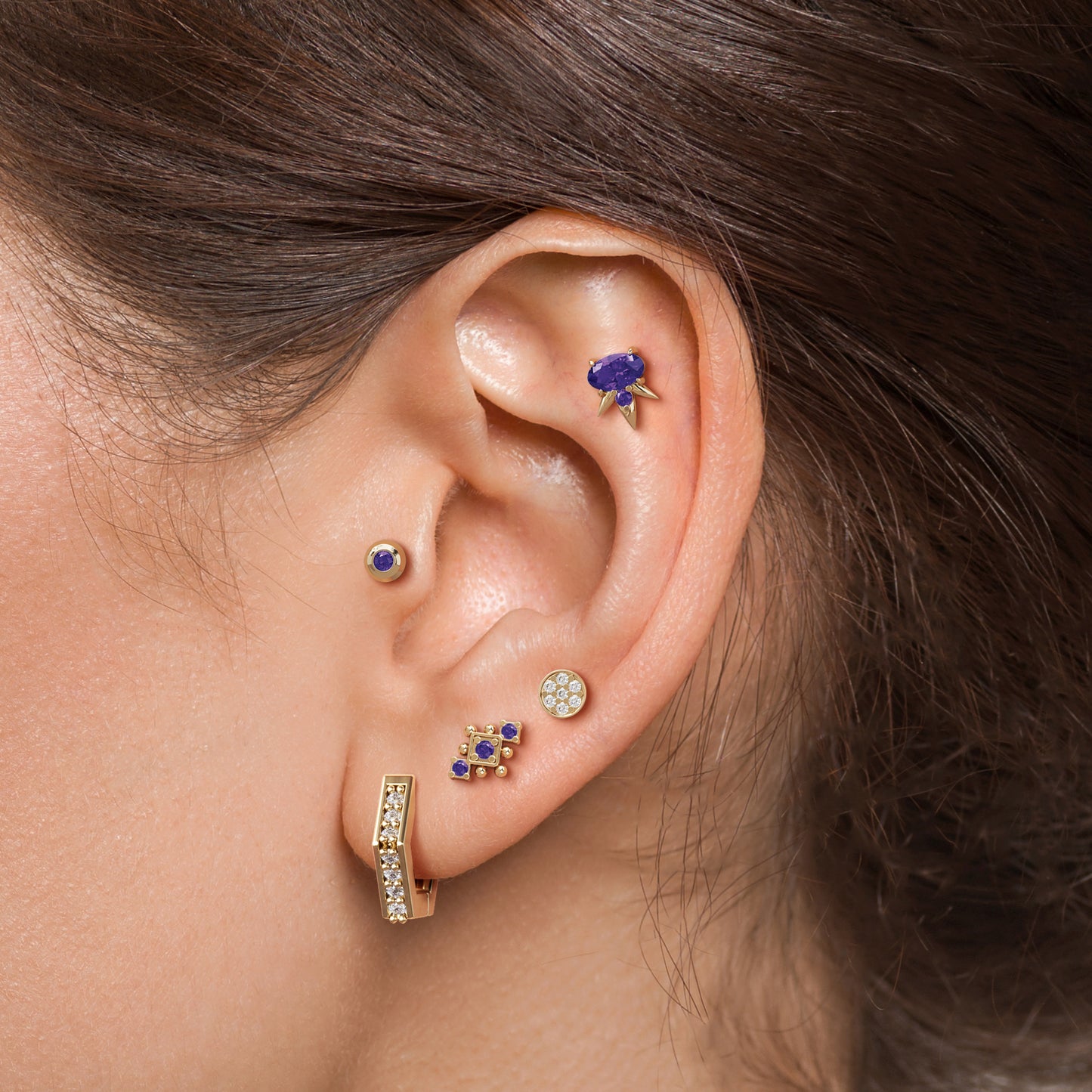 14K Gold Amethyst Beaded Geometric Threadless End
