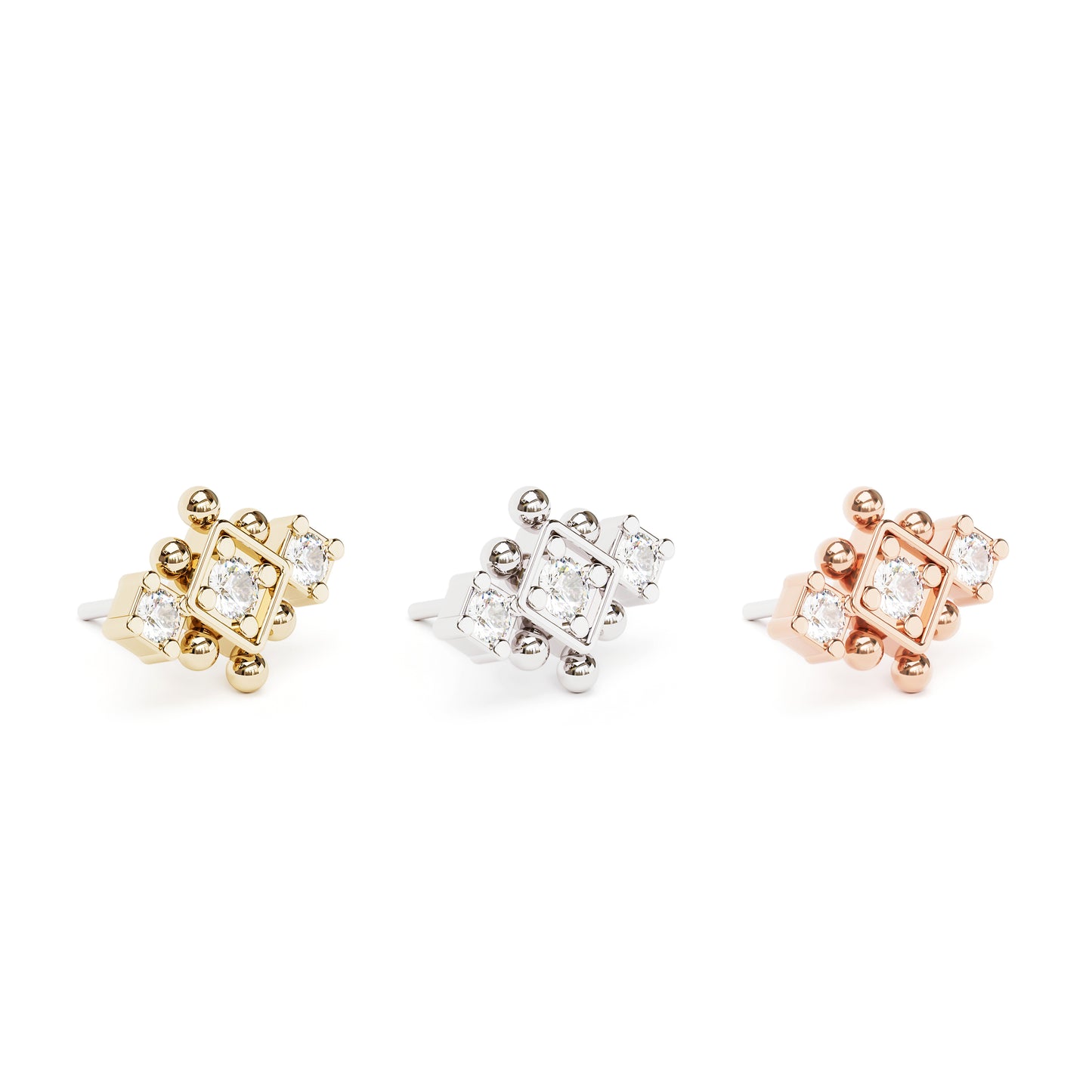 14K Gold Diamond Beaded Geometric Threadless End