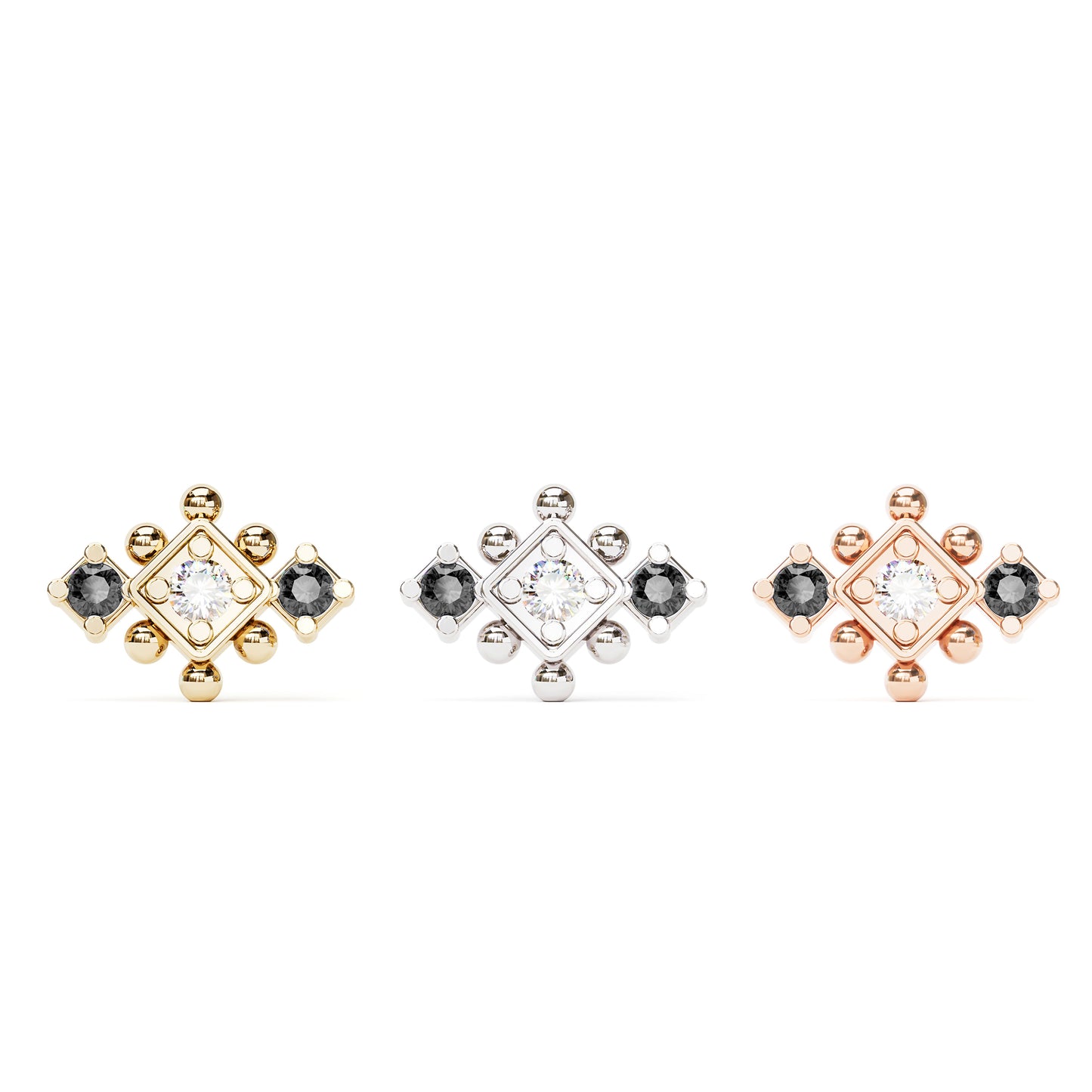 14K Gold Black and White Diamond Beaded Geometric Threadless End