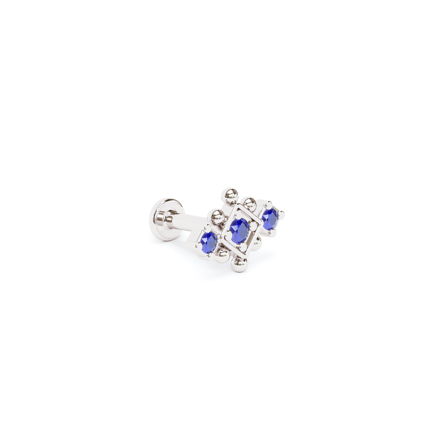 14K Gold Sapphire Beaded Geometric Stud