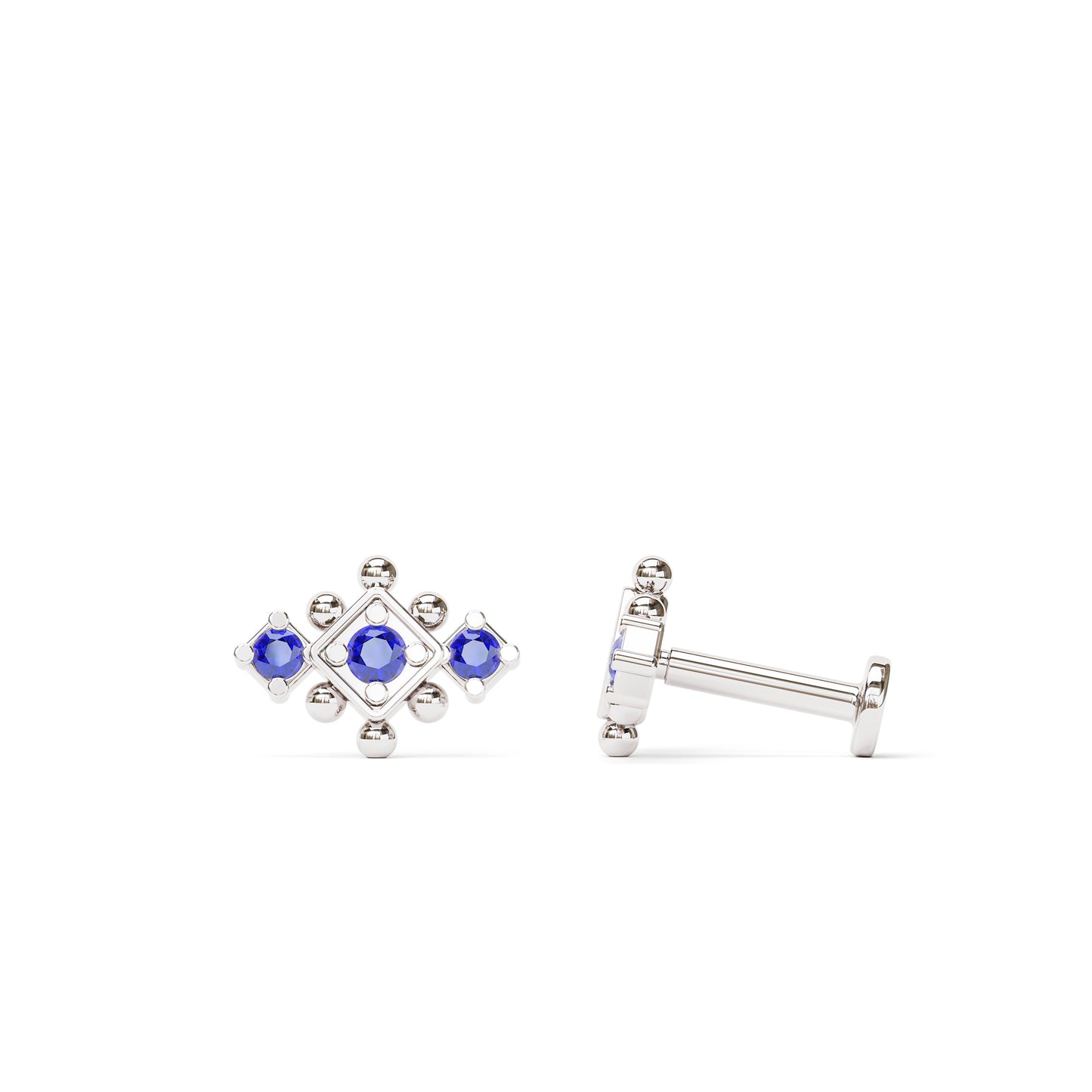 14K Gold Sapphire Beaded Geometric Stud