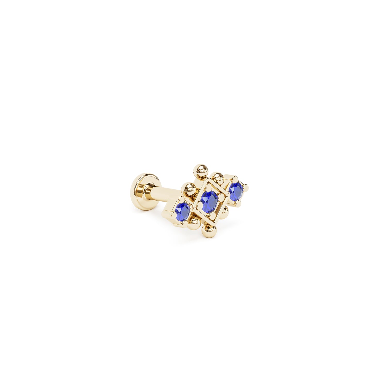 14K Gold Sapphire Beaded Geometric Stud