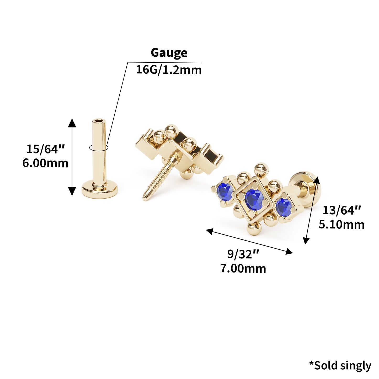 14K Gold Sapphire Beaded Geometric Stud