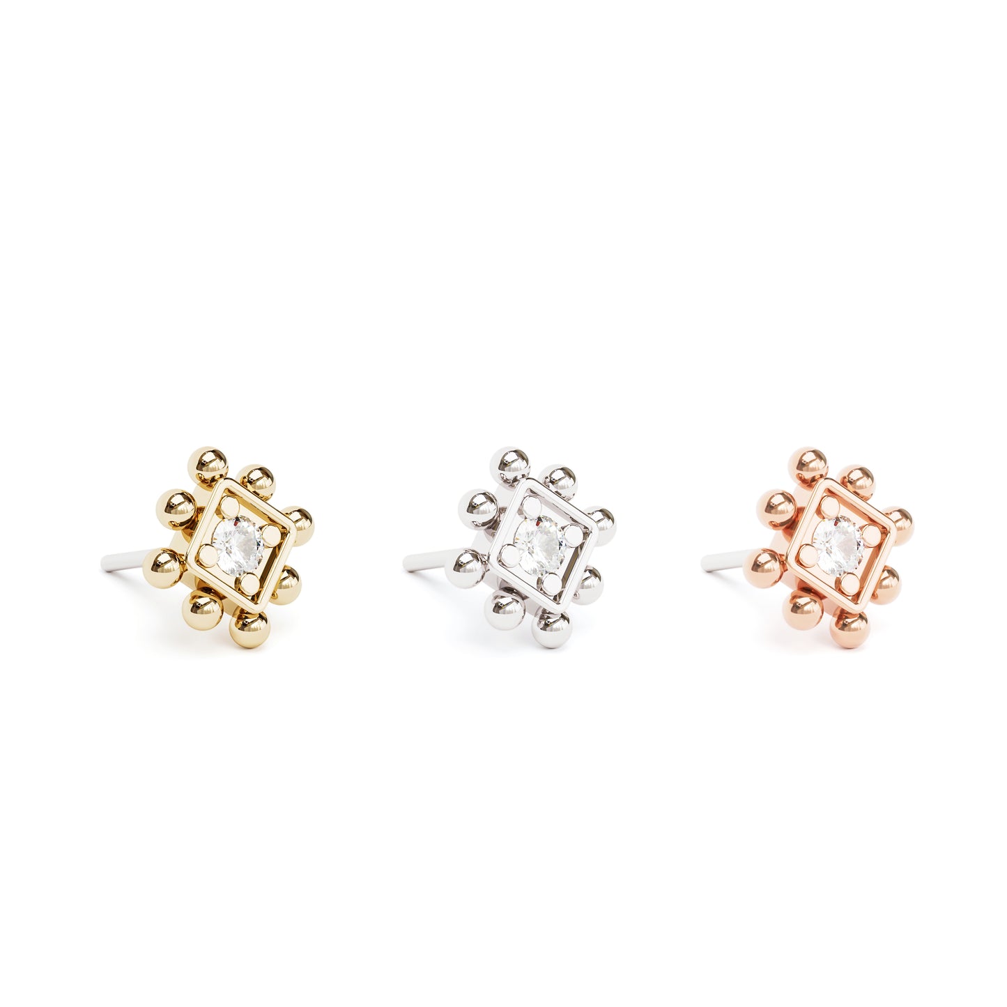14K Gold Diamond Beaded Square Threadless End