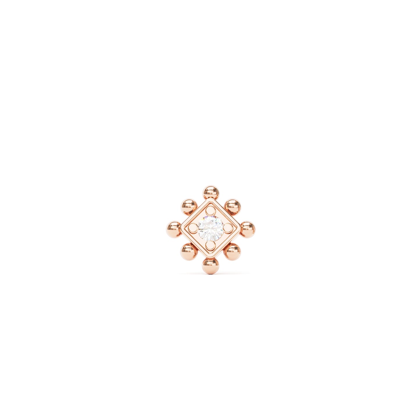 14K Gold Diamond Beaded Square Threadless End