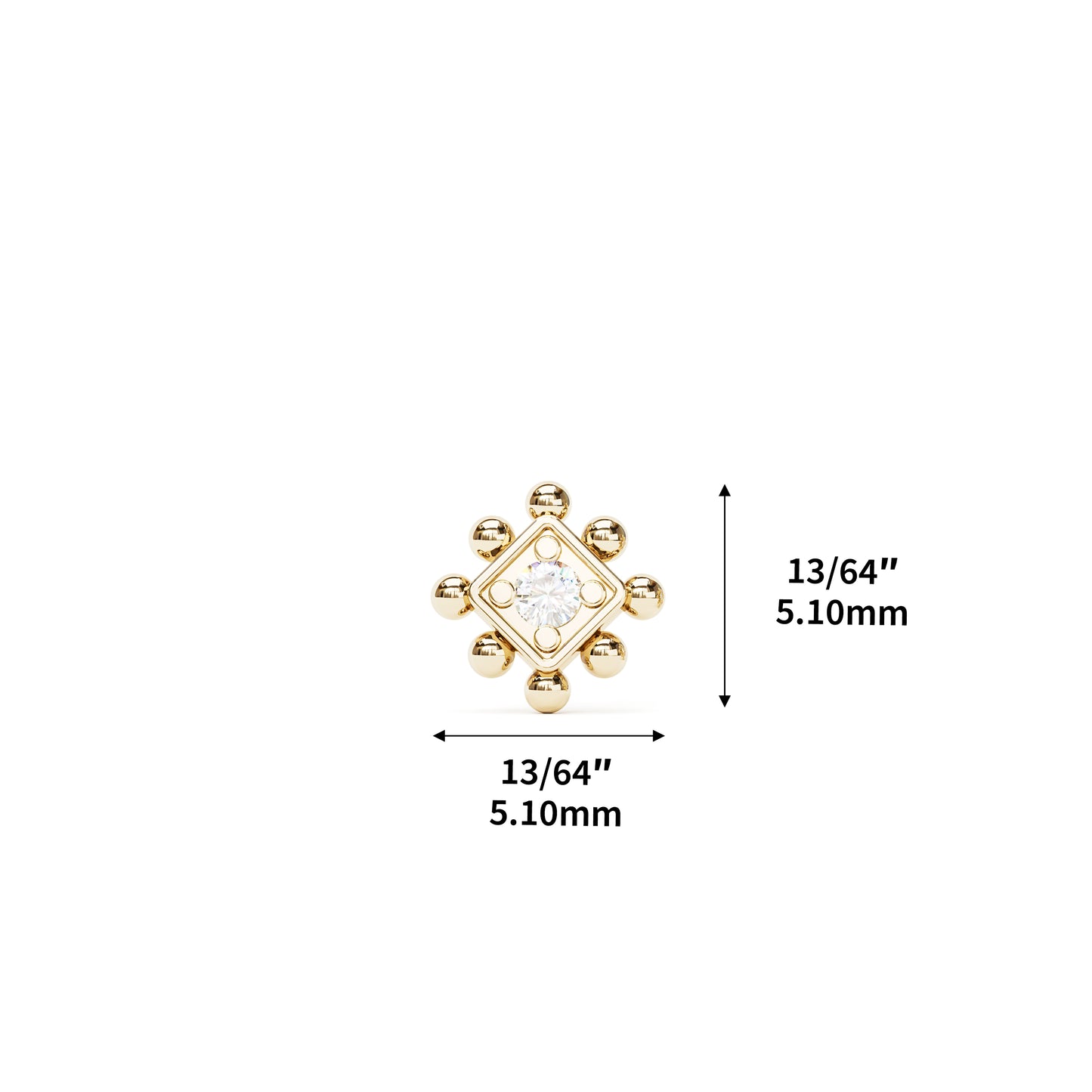 14K Gold Diamond Beaded Square Threadless End