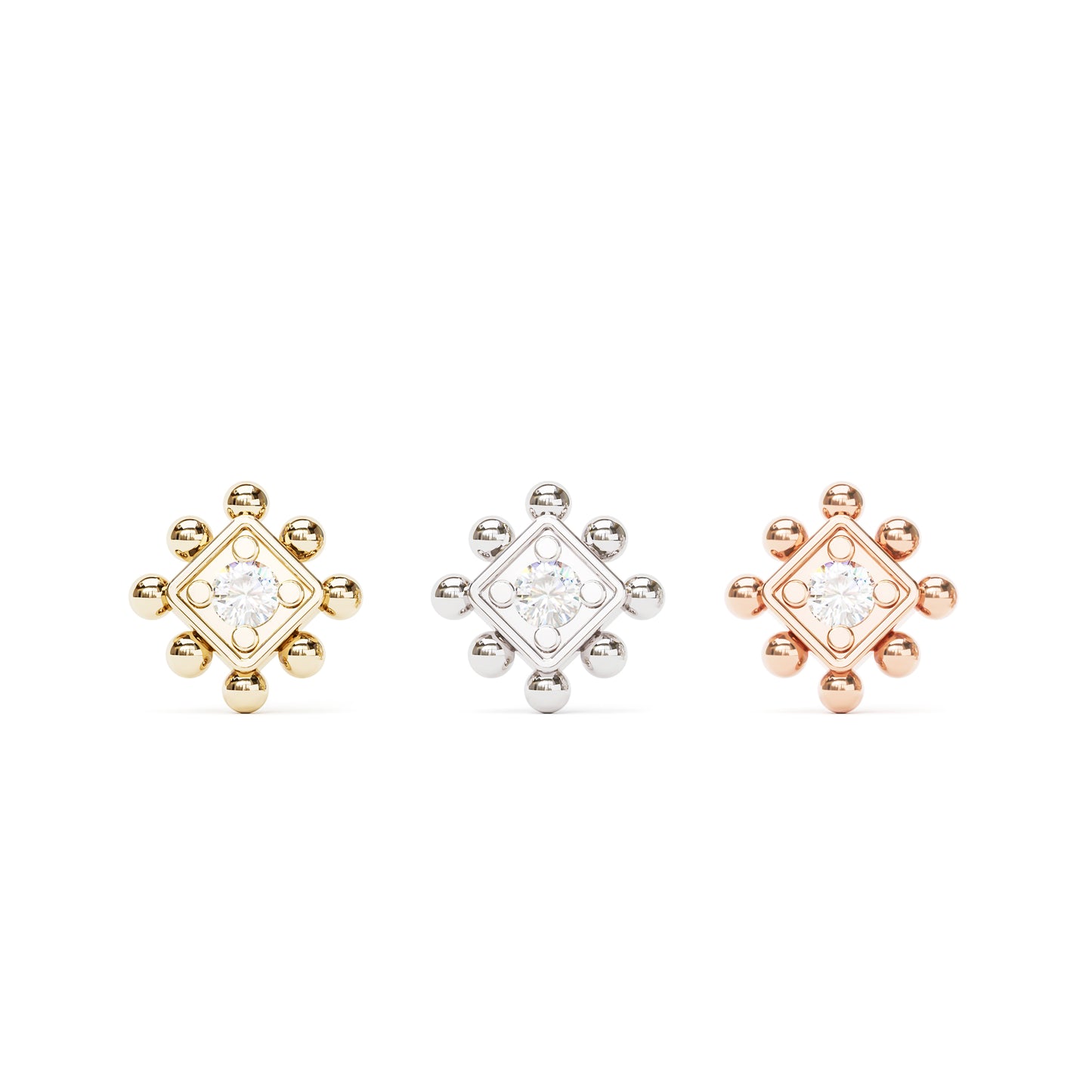 14K Gold Diamond Beaded Square Threadless End