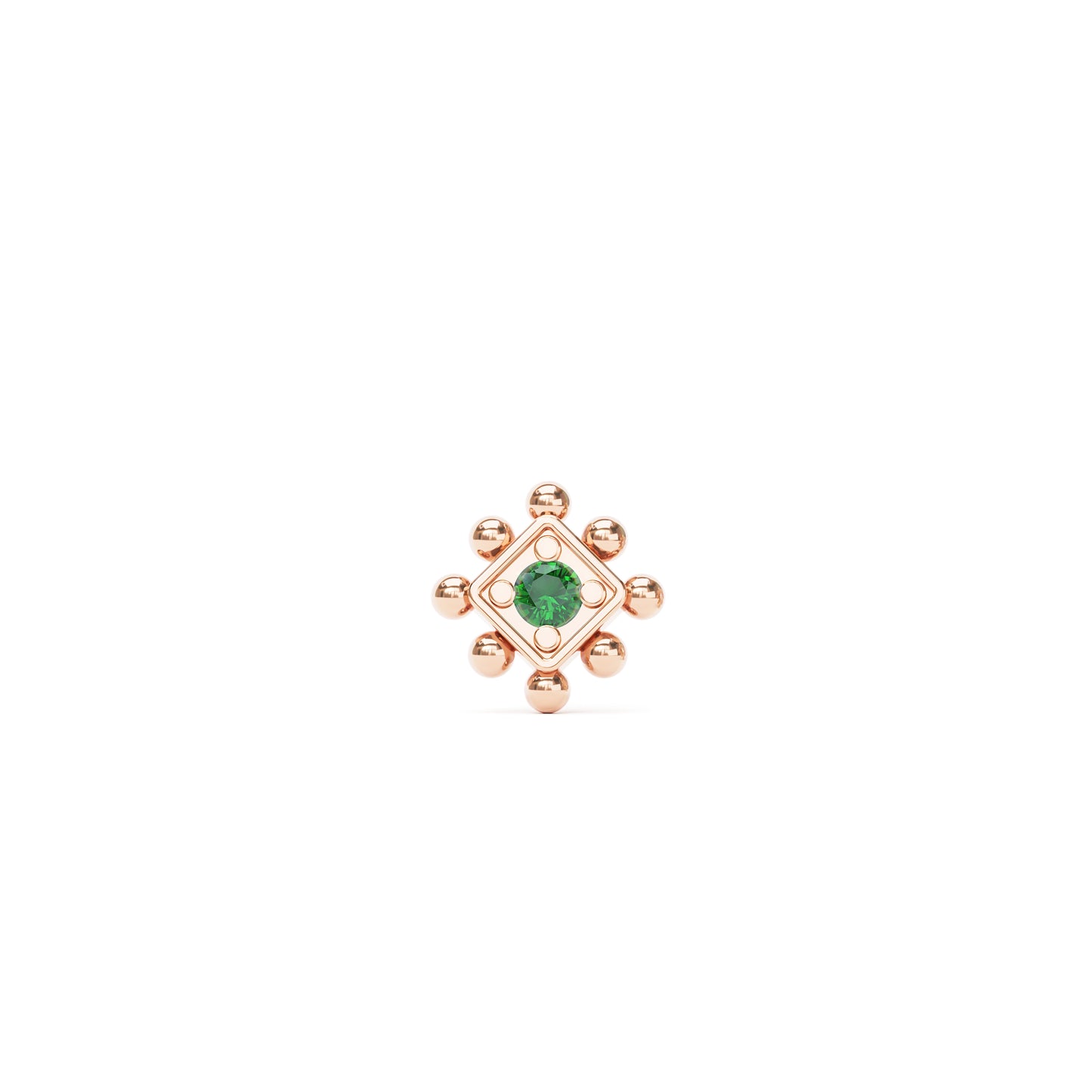 14K Gold Emerald Beaded Square Threadless End