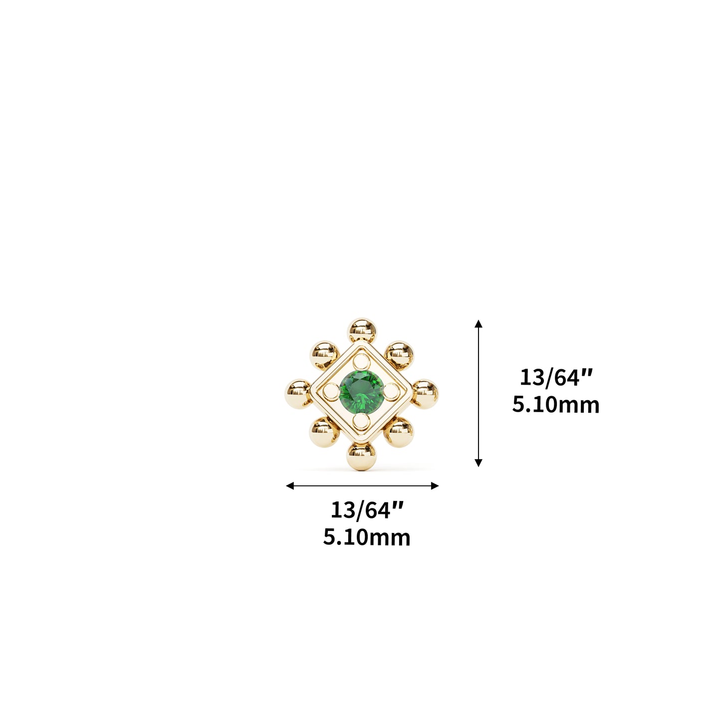 14K Gold Emerald Beaded Square Threadless End