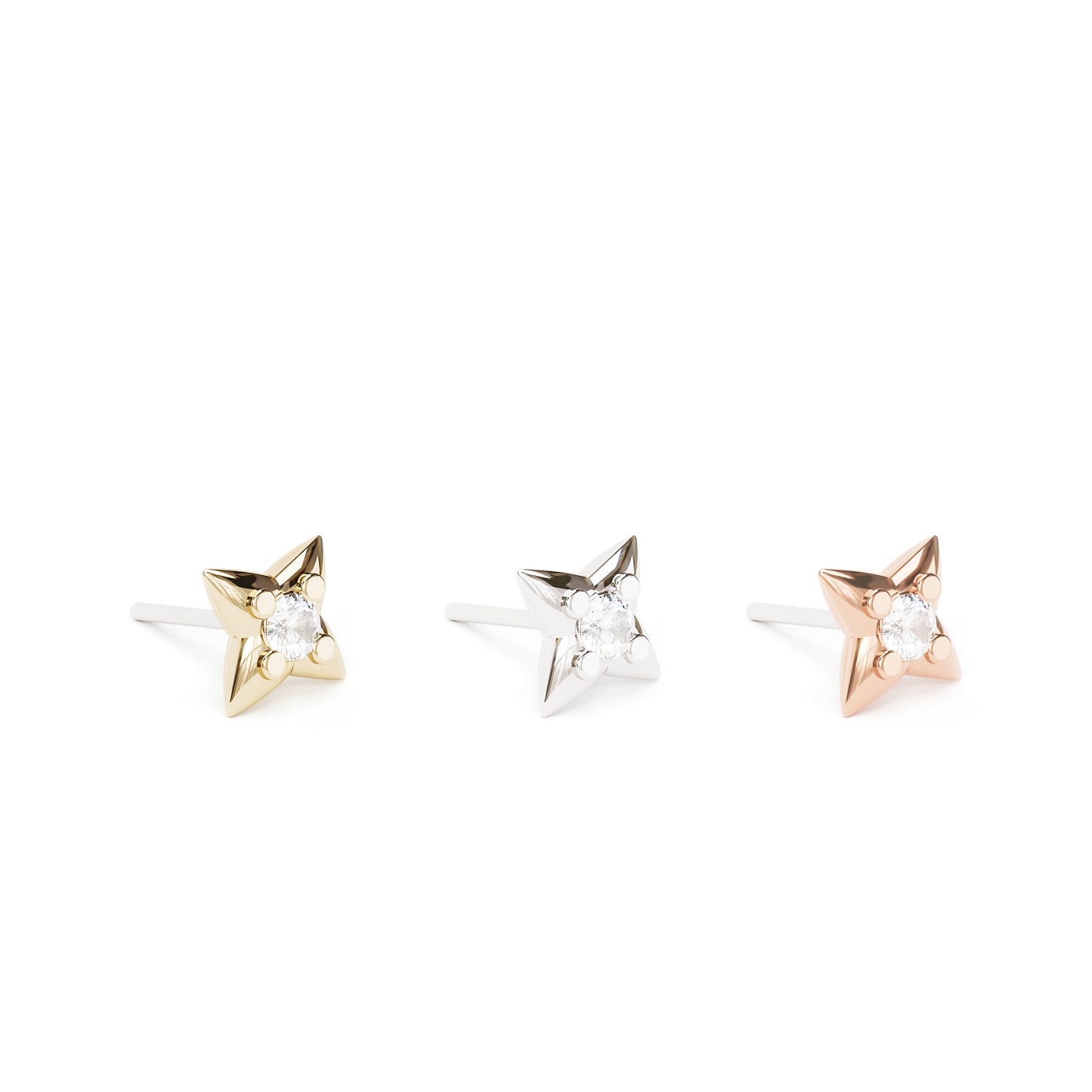 14K Gold Diamond Four Point Star Threadless End