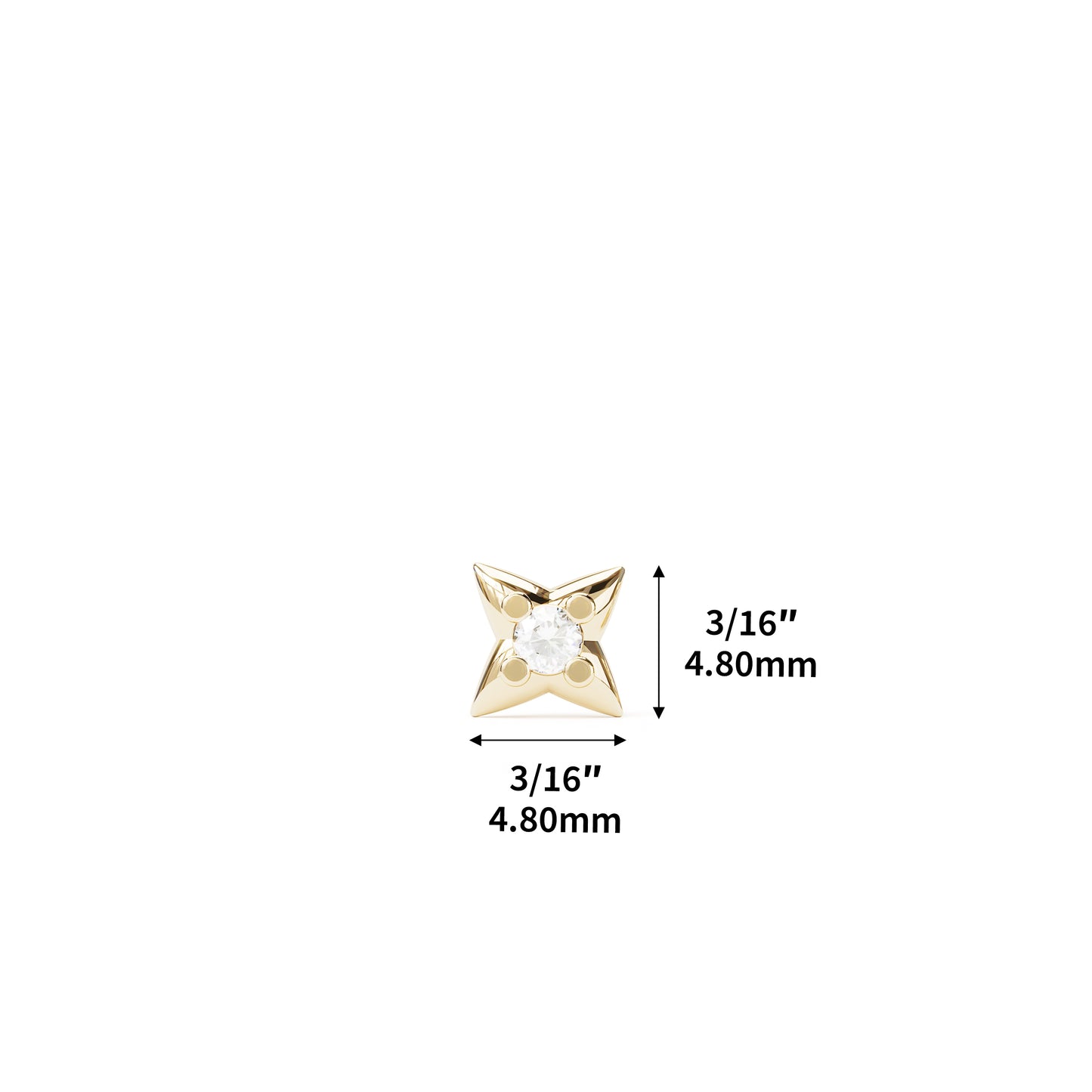 14K Gold Diamond Four Point Star Threadless End