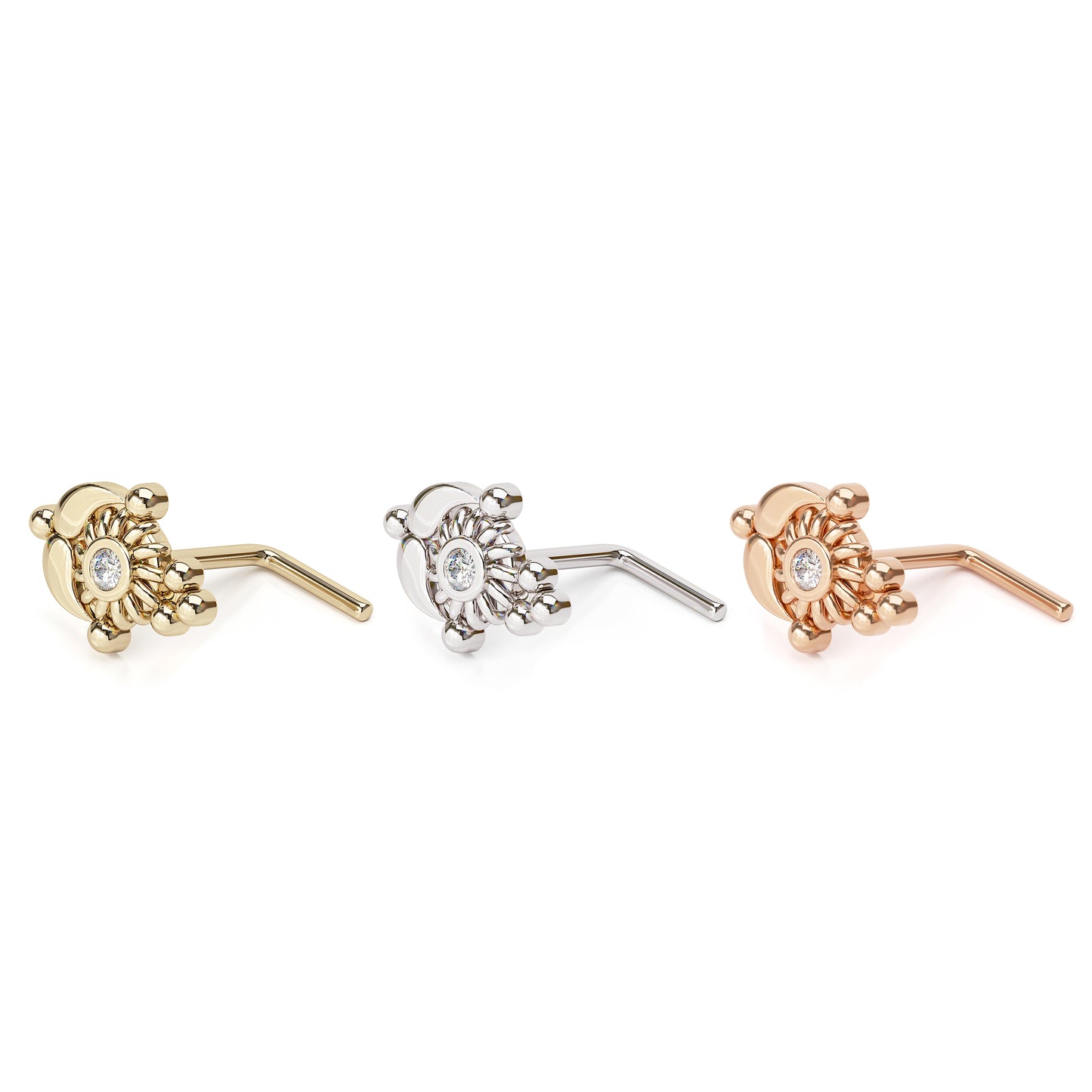 Solid Gold Diamond Indian L-Shape Nose Stud