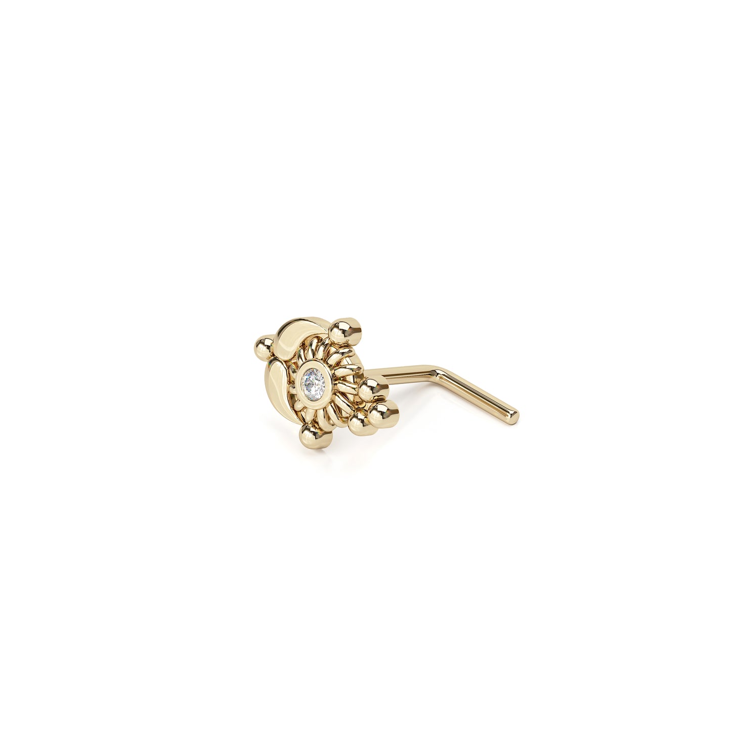 Solid Gold Diamond Indian L-Shape Nose Stud