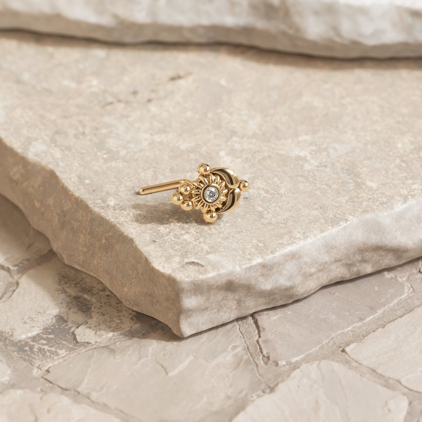 Solid Gold Diamond Indian L-Shape Nose Stud