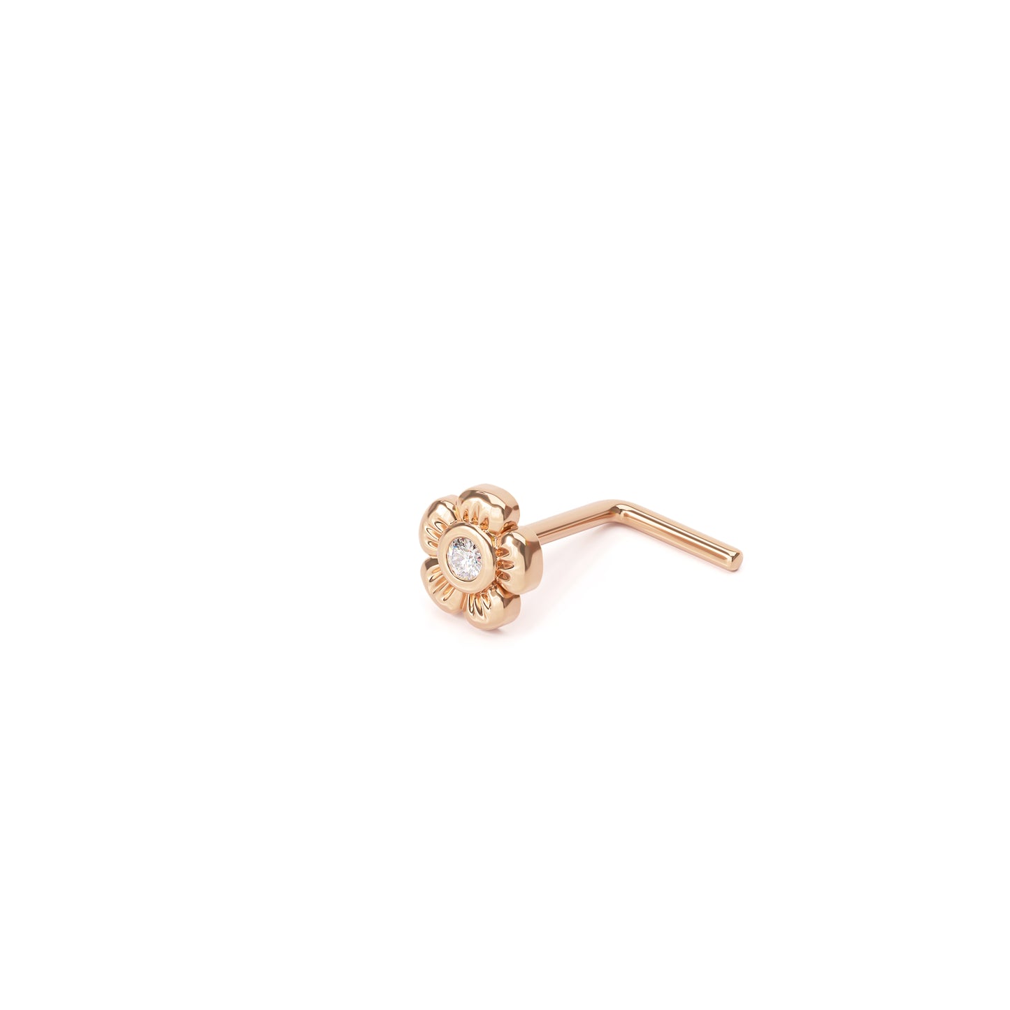 Solid Gold Diamond Flower L-Shape Nose Stud