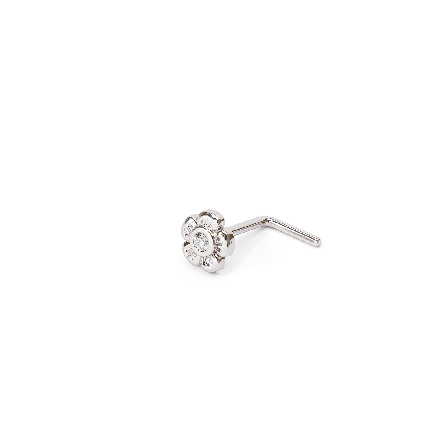 Solid Gold Diamond Flower L-Shape Nose Stud