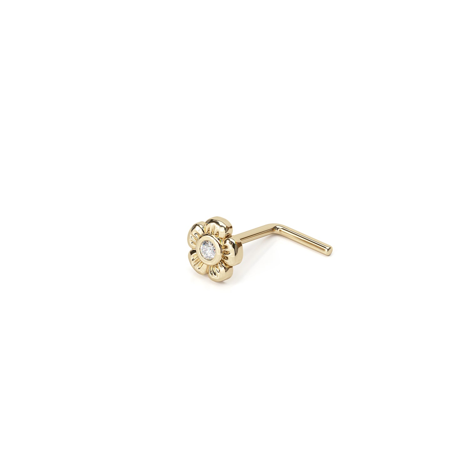 Solid Gold Diamond Flower L-Shape Nose Stud