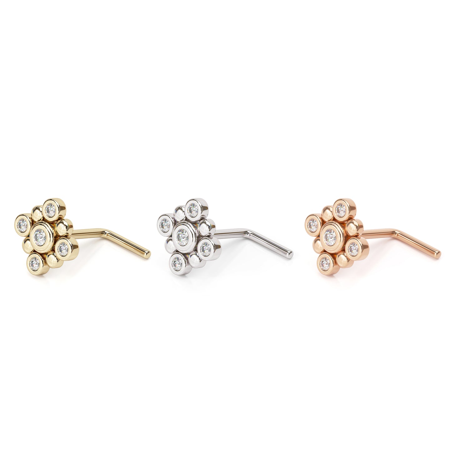 Solid Gold Diamond Square L-Shape Nose Stud