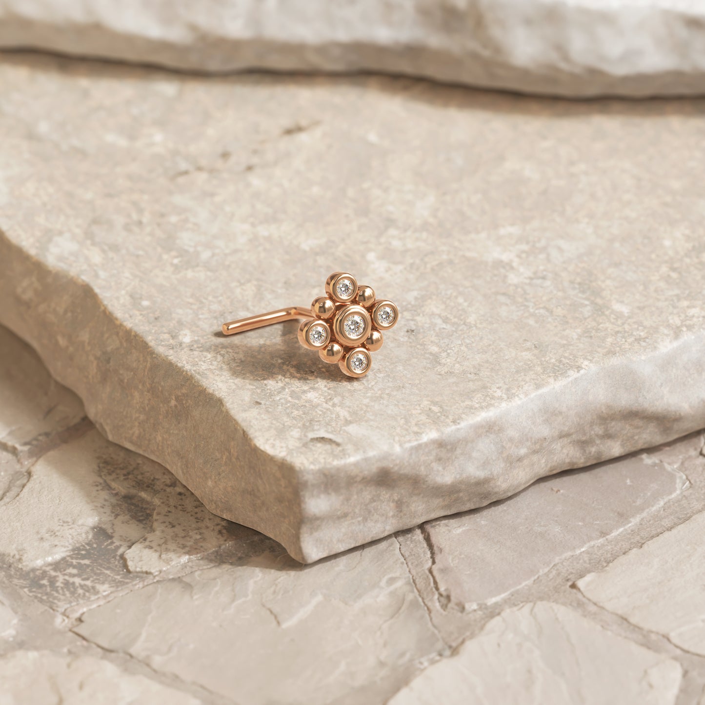 Solid Gold Diamond Square L-Shape Nose Stud