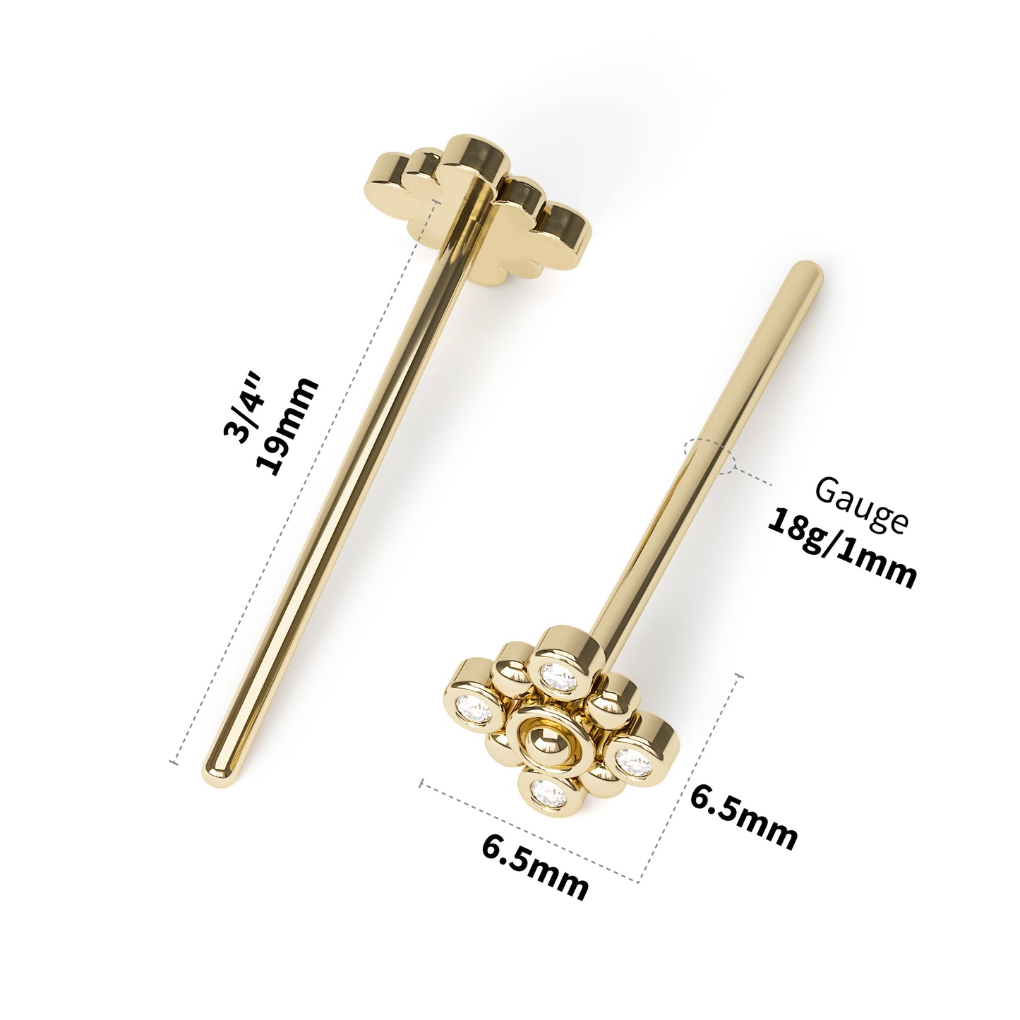 Solid Gold Diamond Square Nose Pin