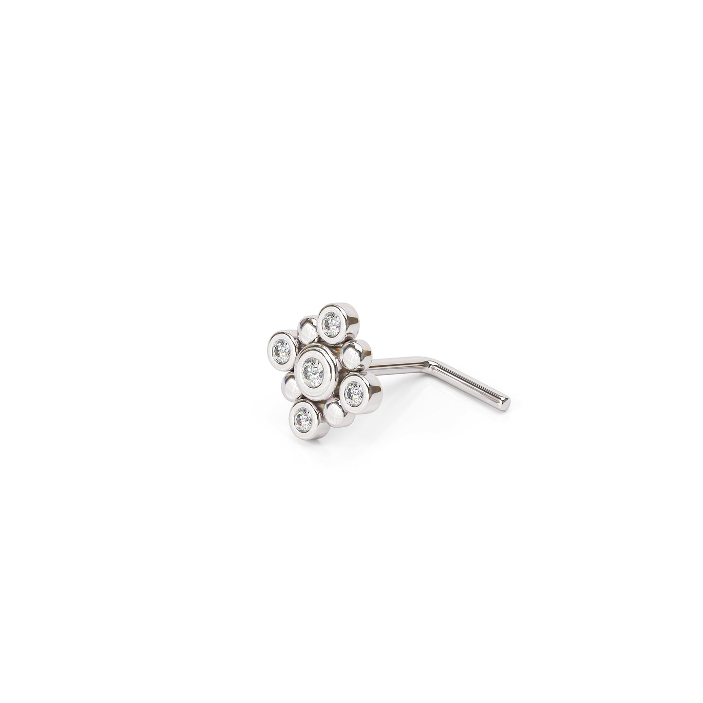 Solid Gold Diamond Square L-Shape Nose Stud