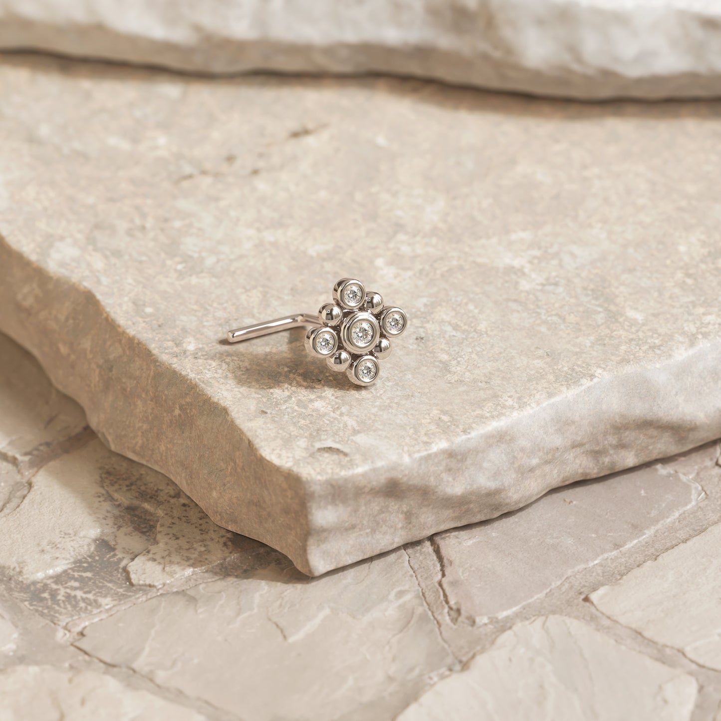 Solid Gold Diamond Square L-Shape Nose Stud