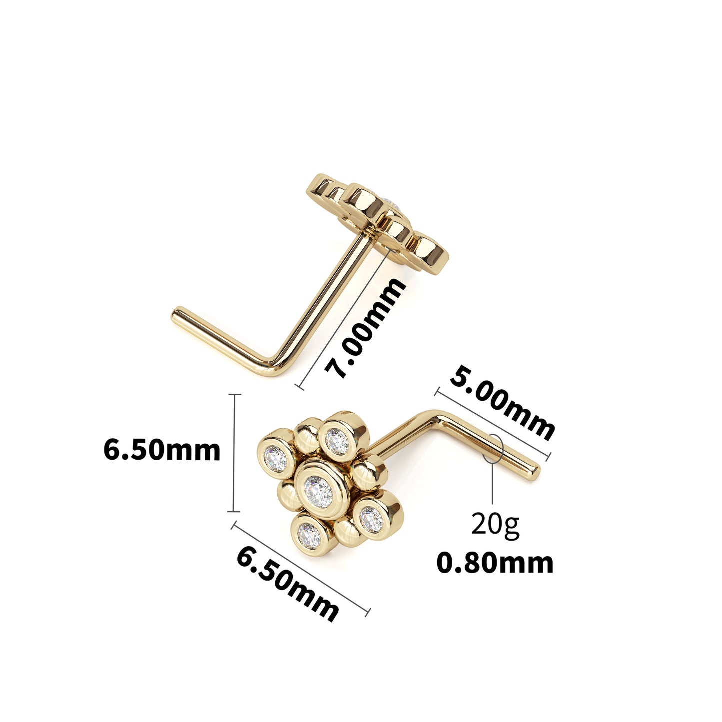 Solid Gold Diamond Square L-Shape Nose Stud