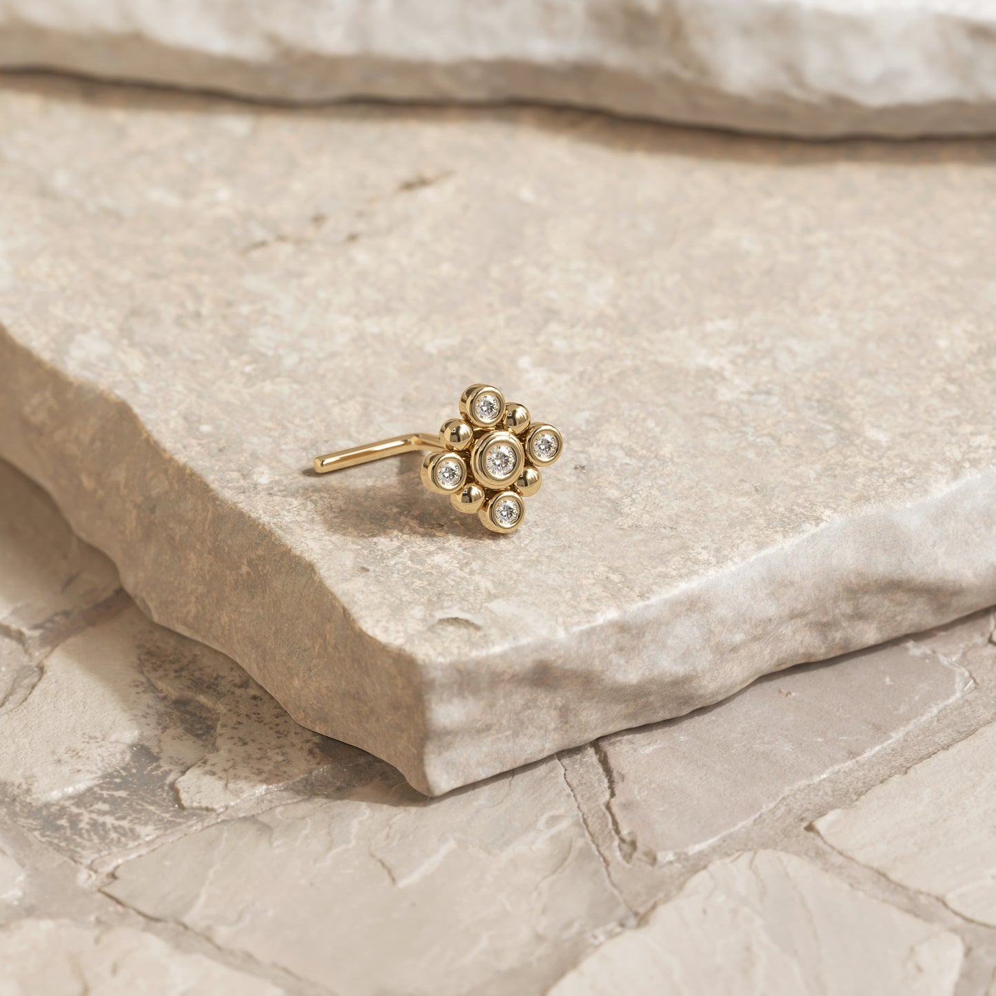 Solid Gold Diamond Square L-Shape Nose Stud
