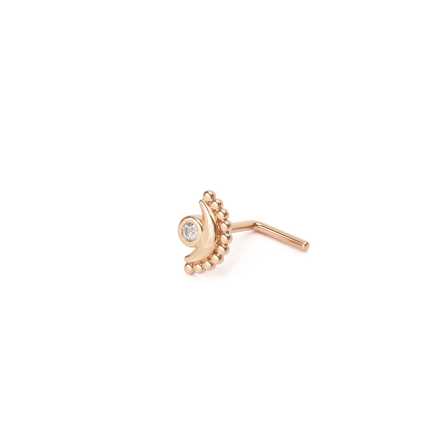 Solid Gold Diamond Moon L-Shape Nose Stud