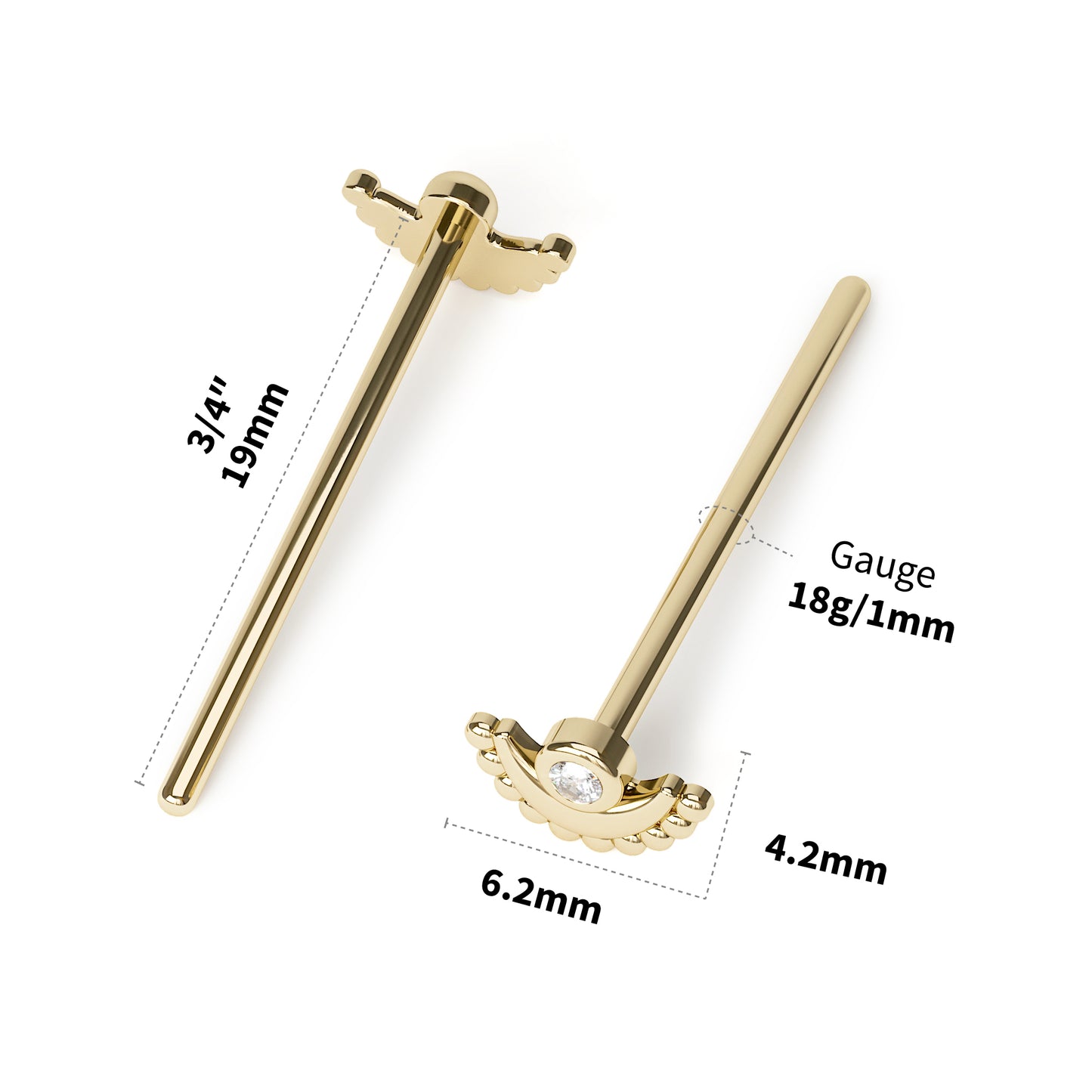 Solid Gold Diamond Moon Nose Pin