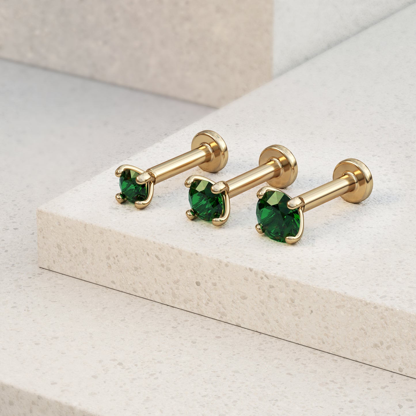 14K Gold Emerald Stud