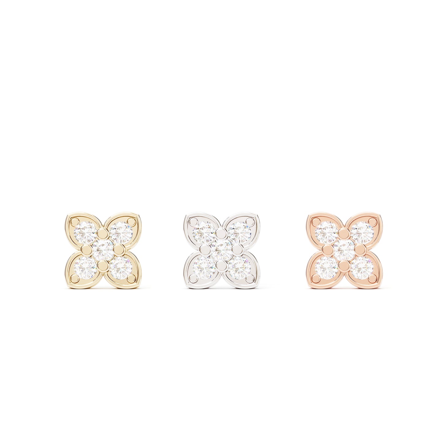 14K Gold Prong-Set Diamond Clover Threadless End
