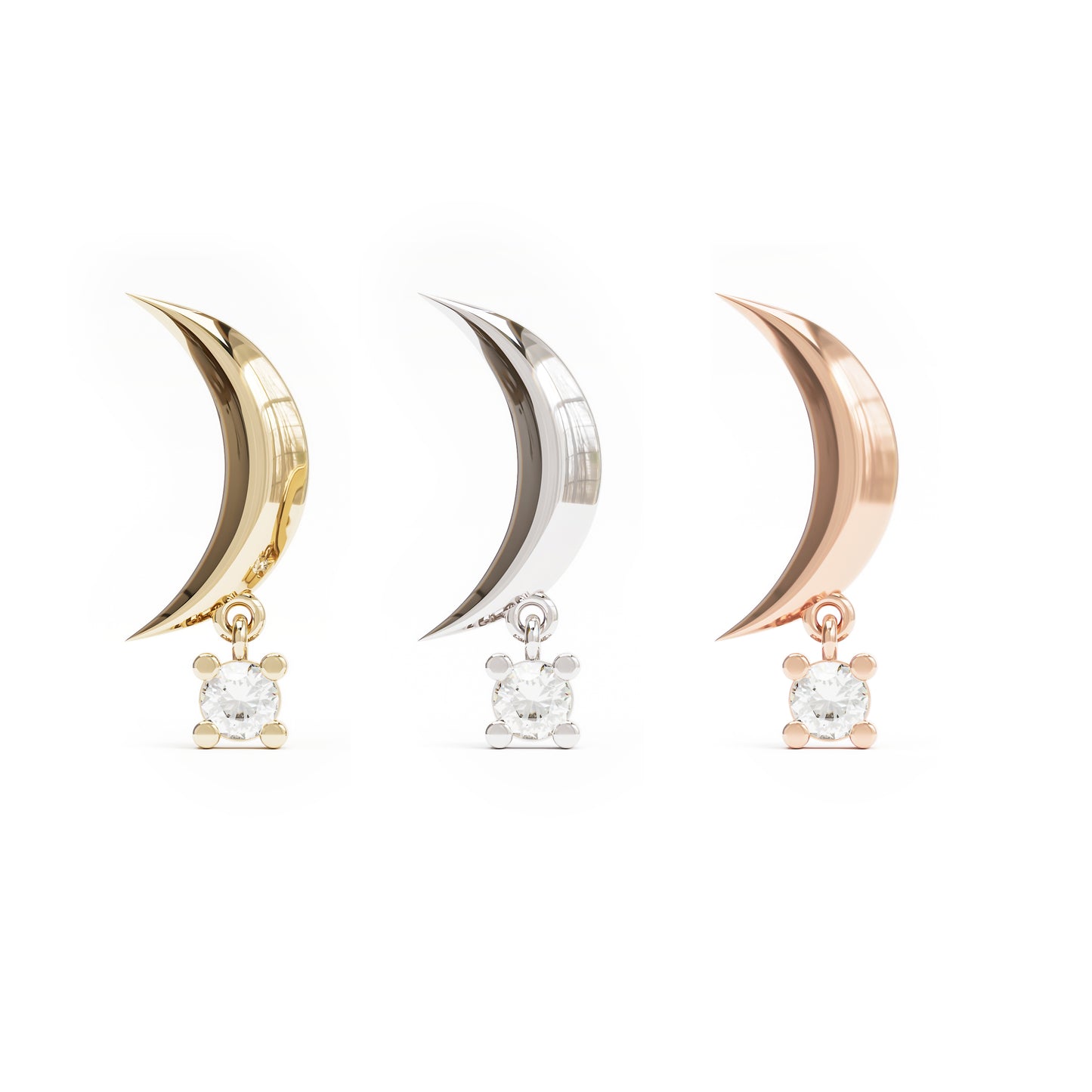 14K Gold Crescent Moon Diamond Dangle Threadless End