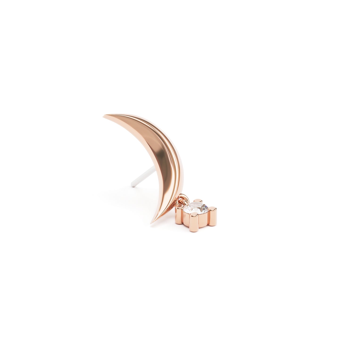 14K Gold Crescent Moon Diamond Dangle Threadless End