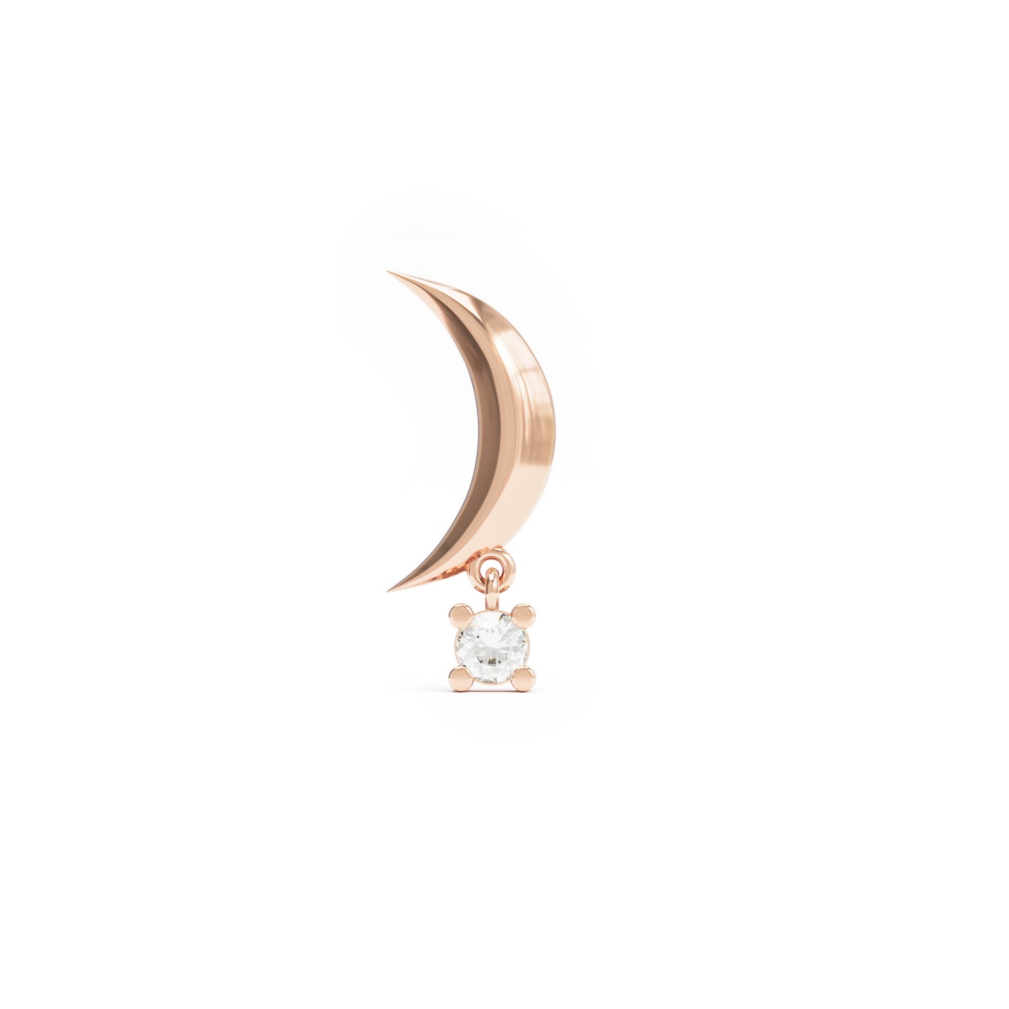 14K Gold Crescent Moon Diamond Dangle Threadless End