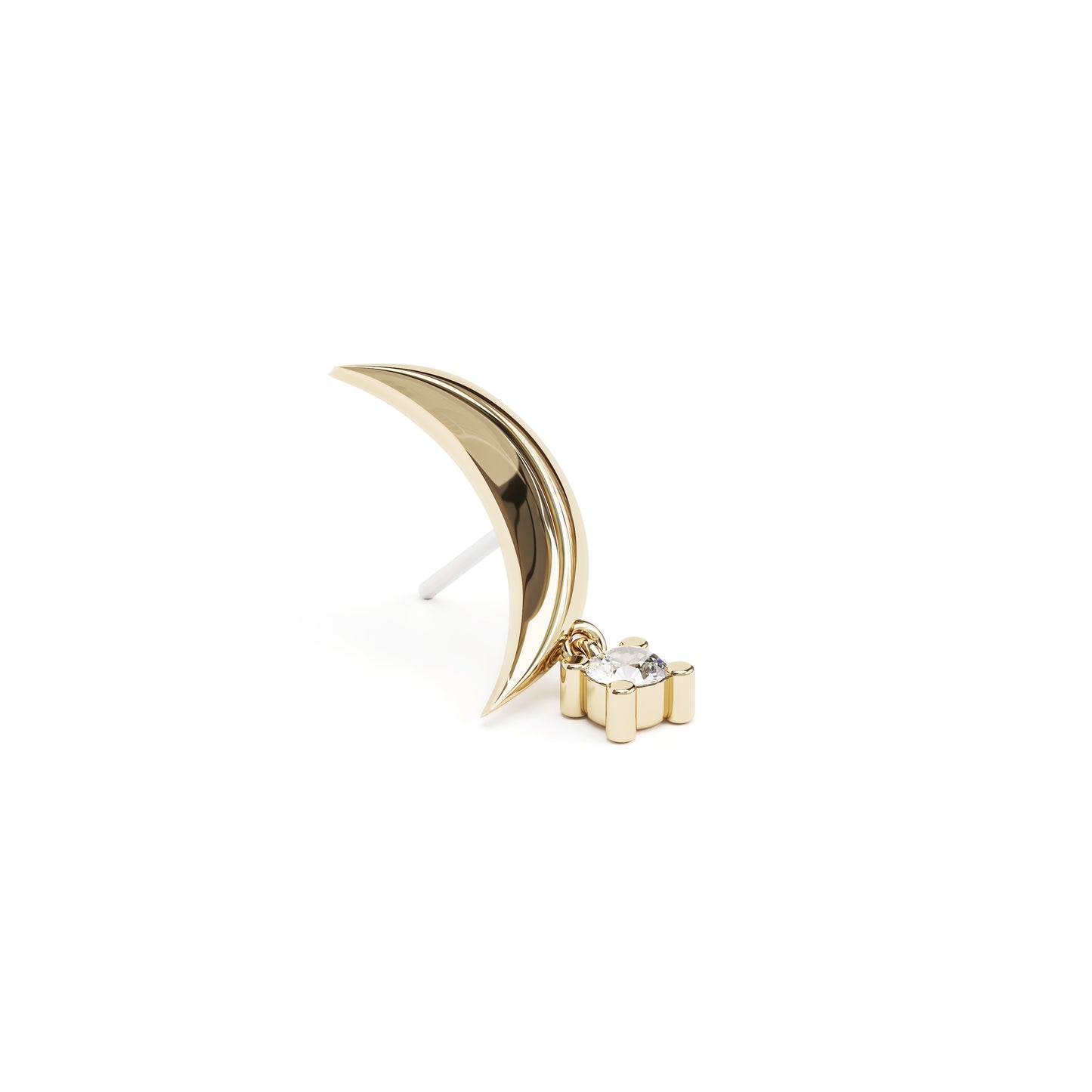 14K Gold Crescent Moon Diamond Dangle Threadless End