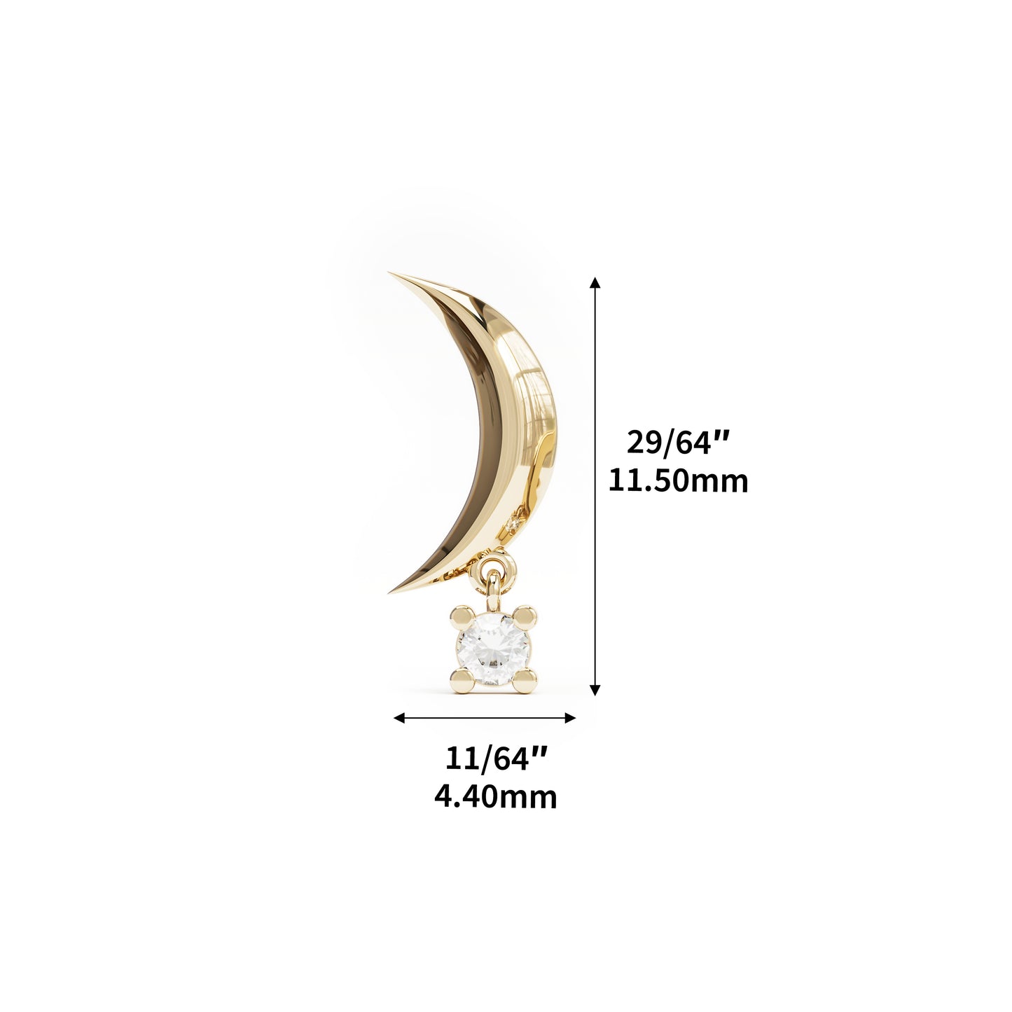 14K Gold Crescent Moon Diamond Dangle Threadless End