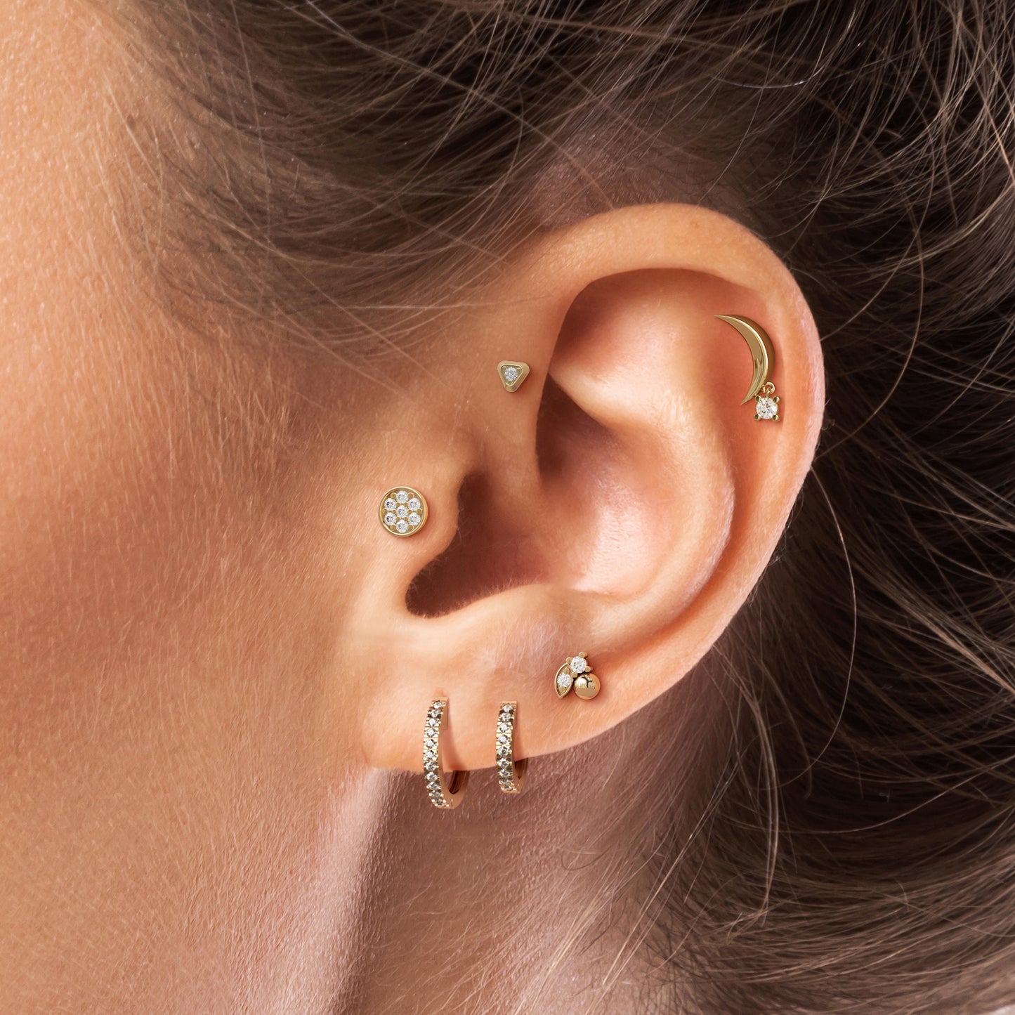 14K Gold Crescent Moon Diamond Dangle Threadless End