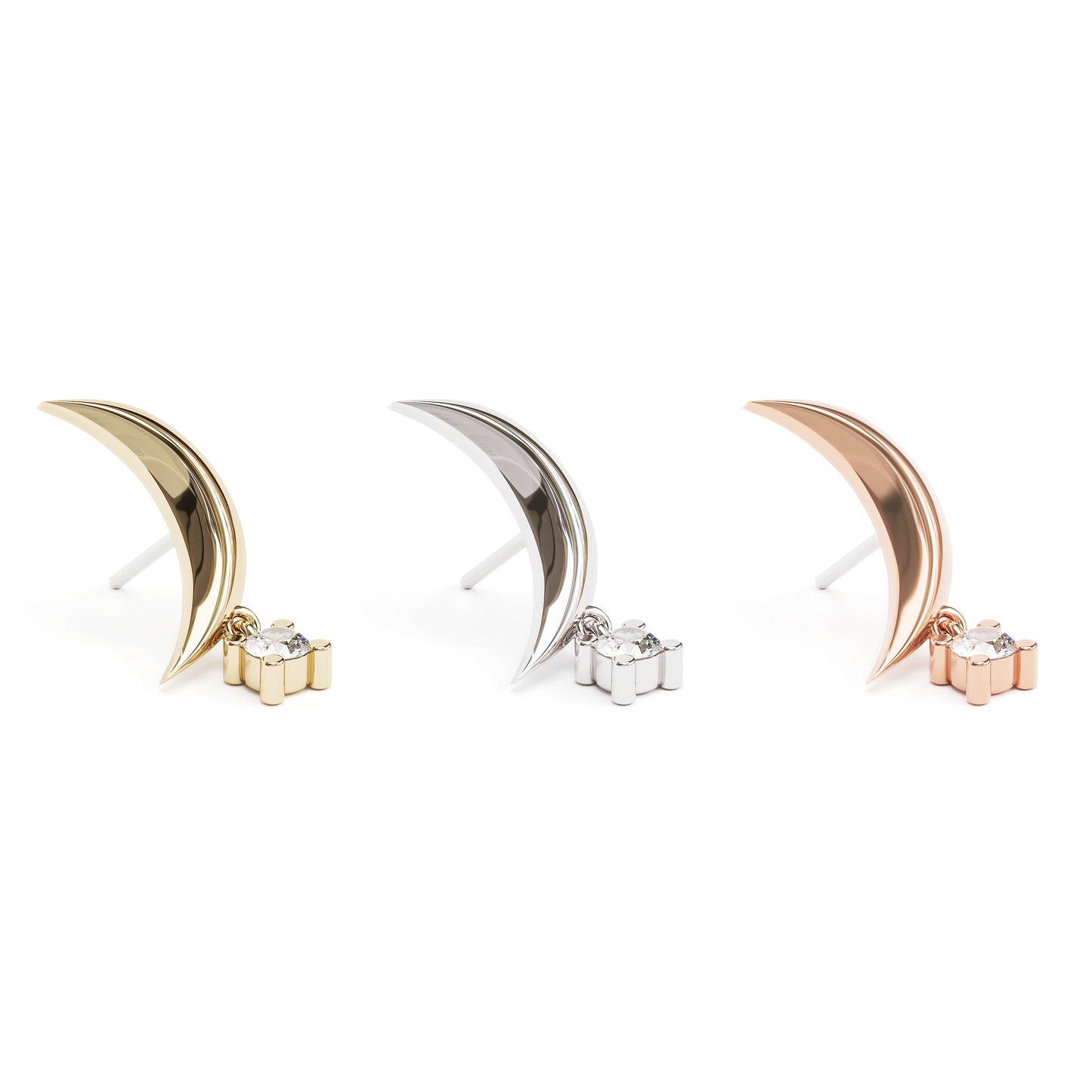 14K Gold Crescent Moon Diamond Dangle Threadless End