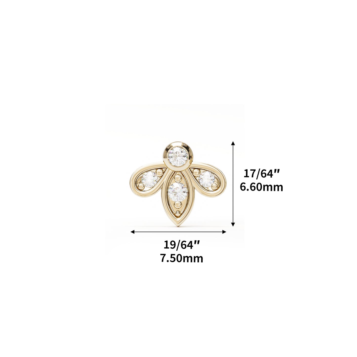14K Gold Diamond Lotus Threadless End