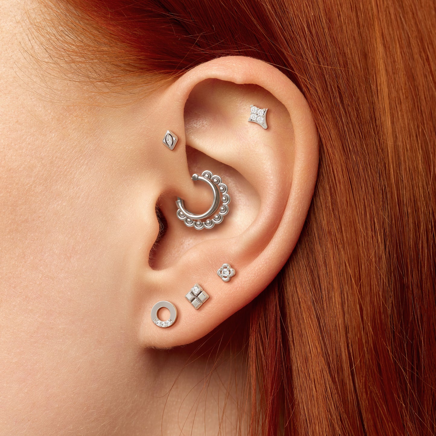 14K Gold Diamond Floral Threadless End
