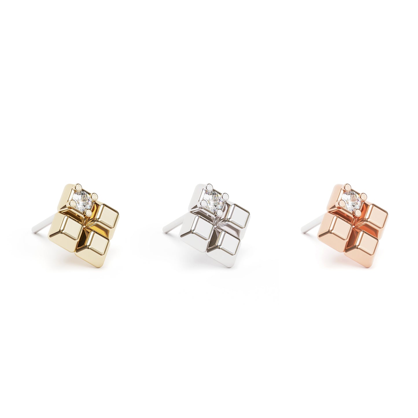 14K Gold Diamond Unique Square Threadless End